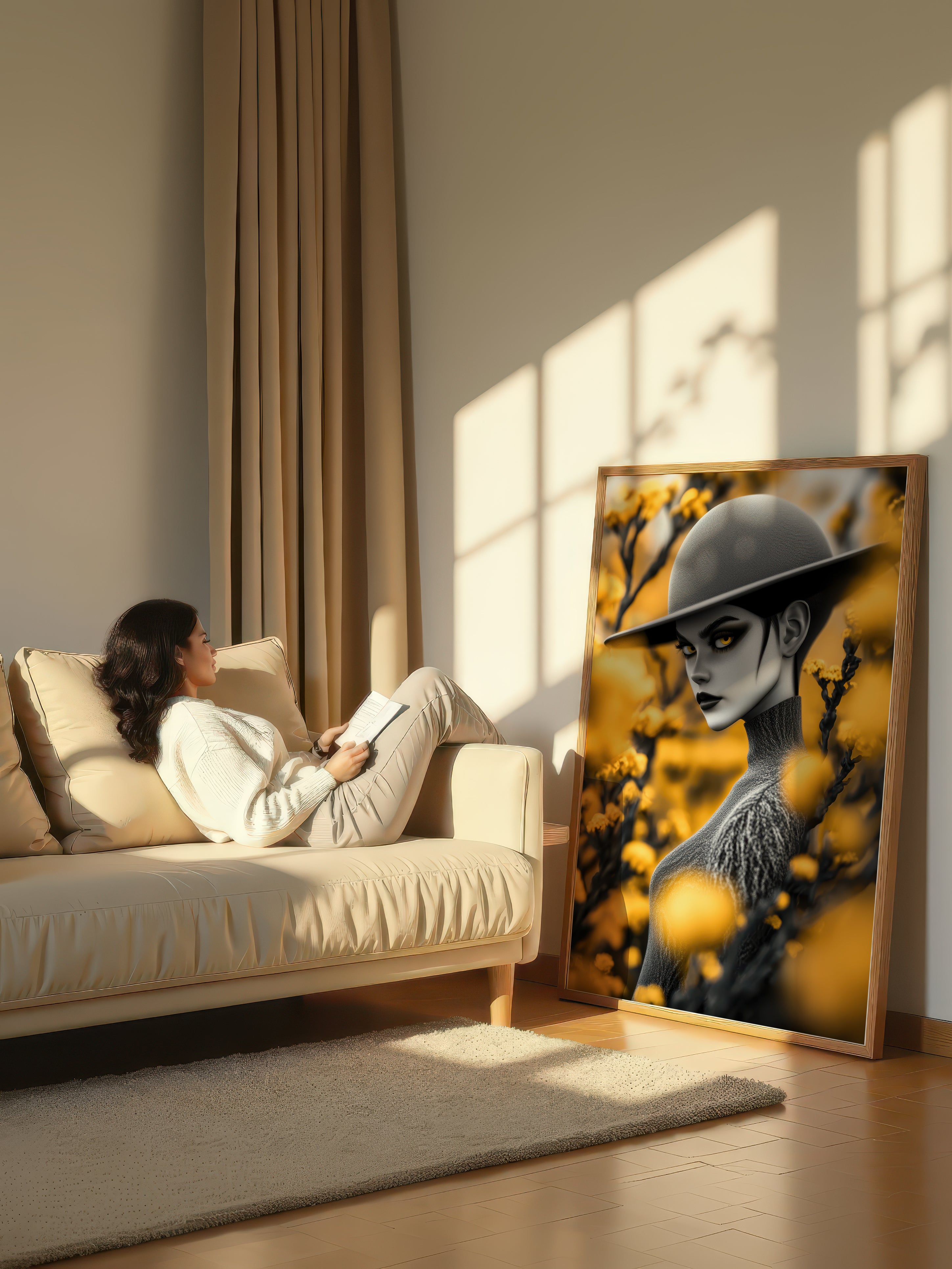 Monochrome Gaze – Surreal Black and White Portrait Wall Art 406