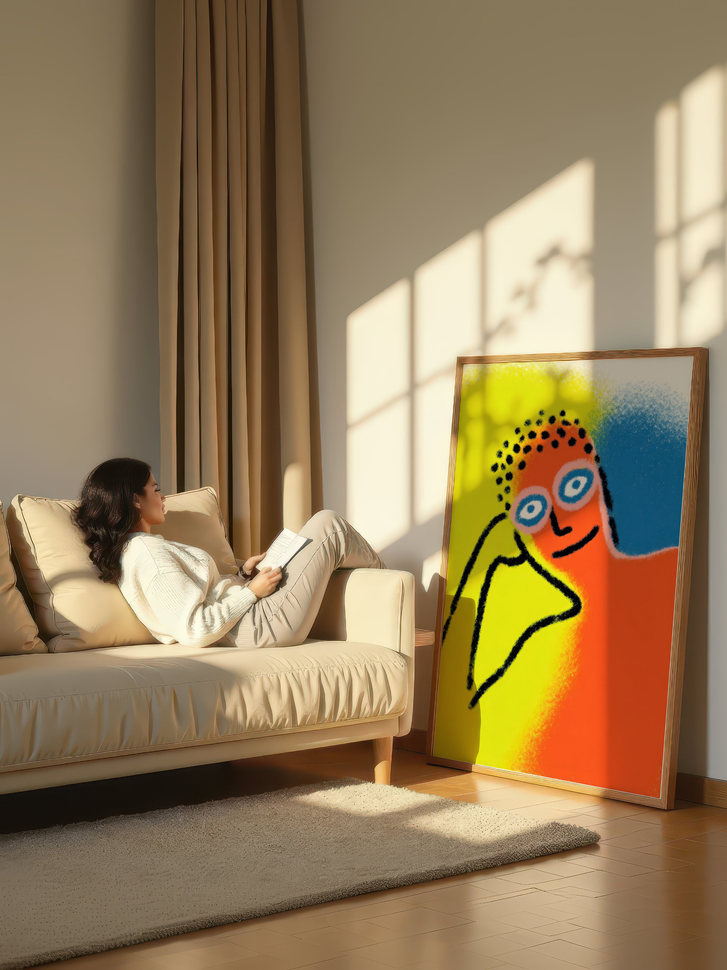 Daylight Dreamer – Surreal Minimalist Crayon Portrait Wall Art 258