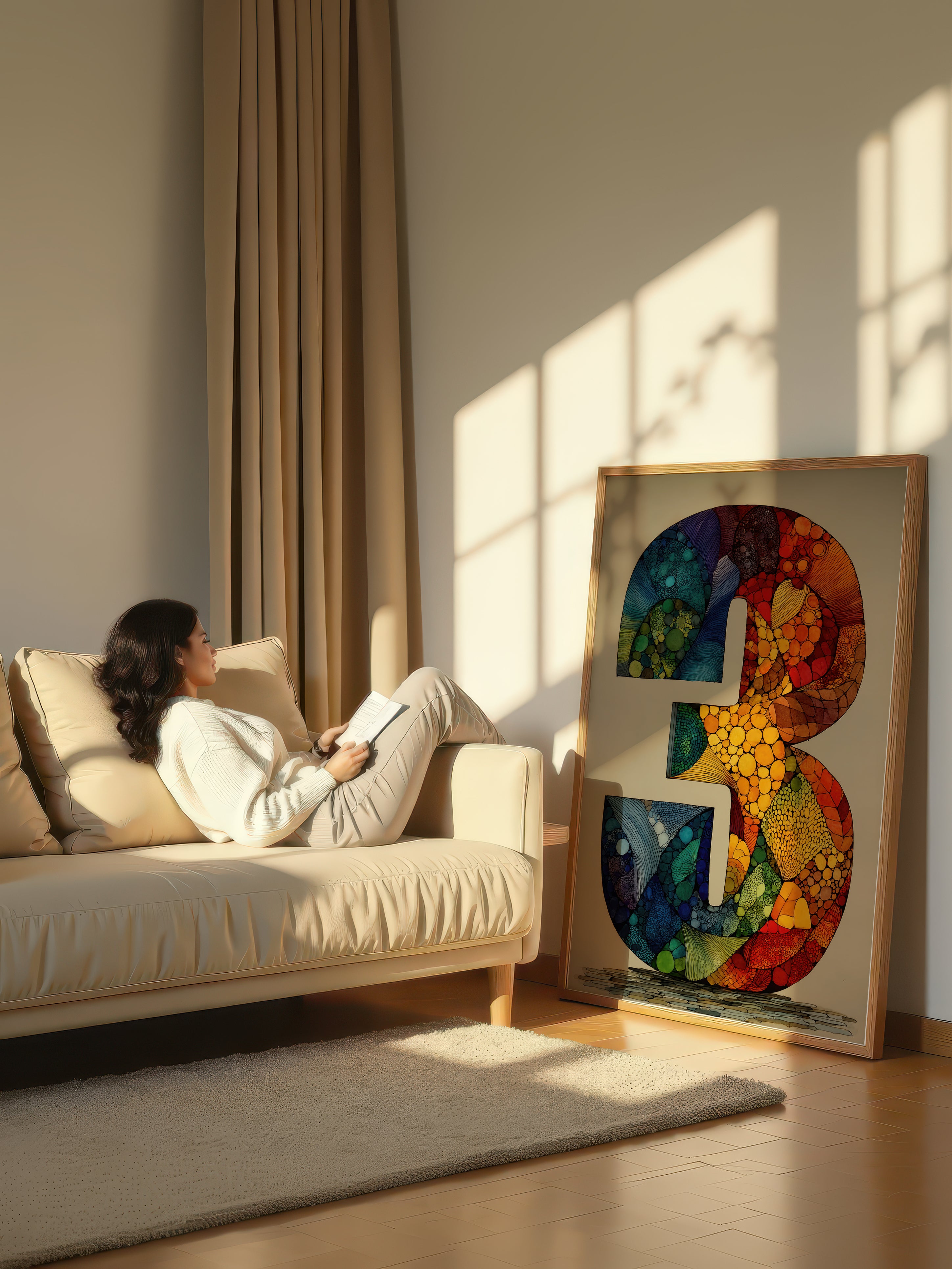 Mosaic Number Three – Surreal Graphic Symbol Wall Art 250