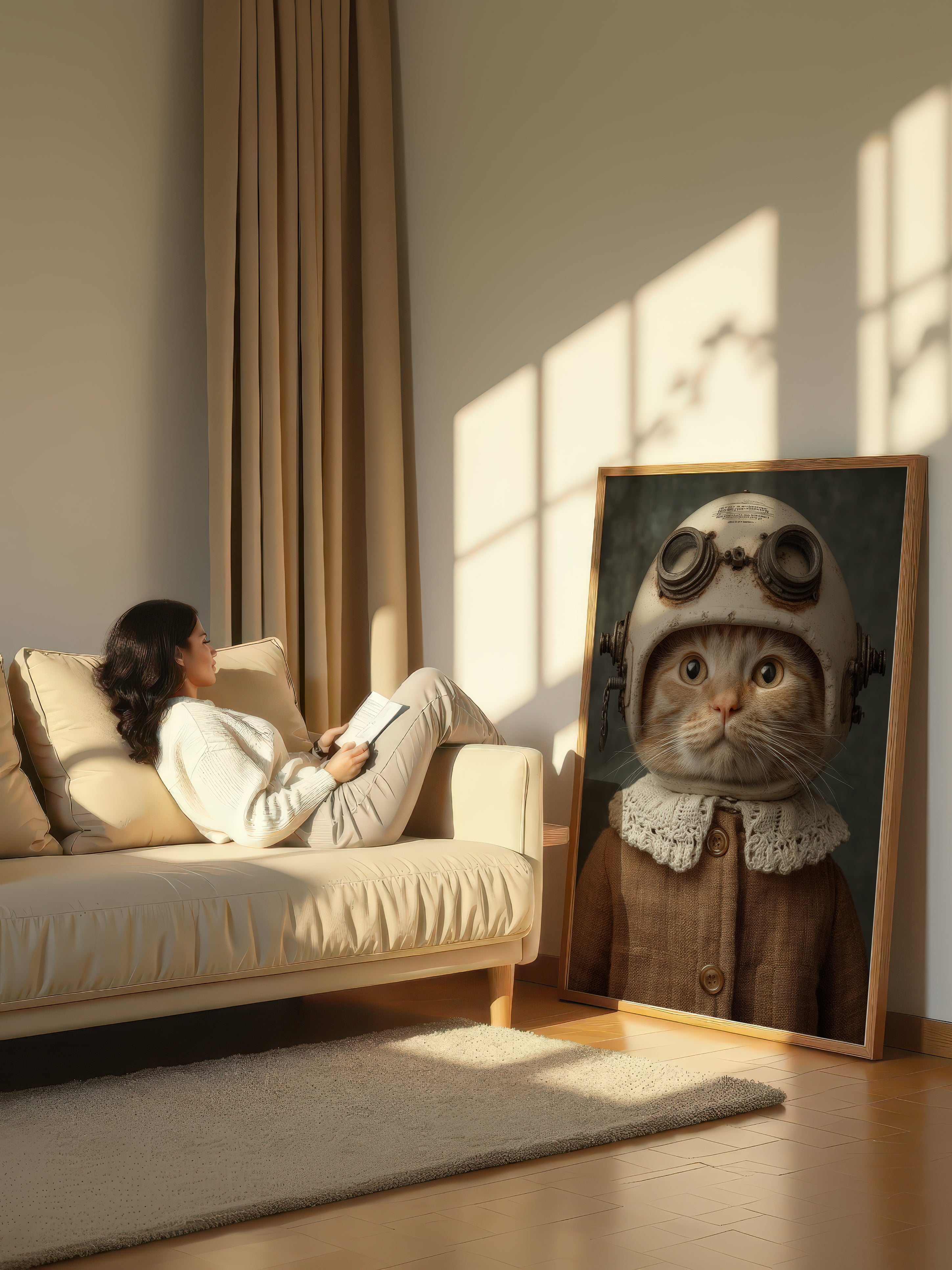 The Ginger Aeronaut – Surreal Steampunk Kitten Portrait Wall Art 197