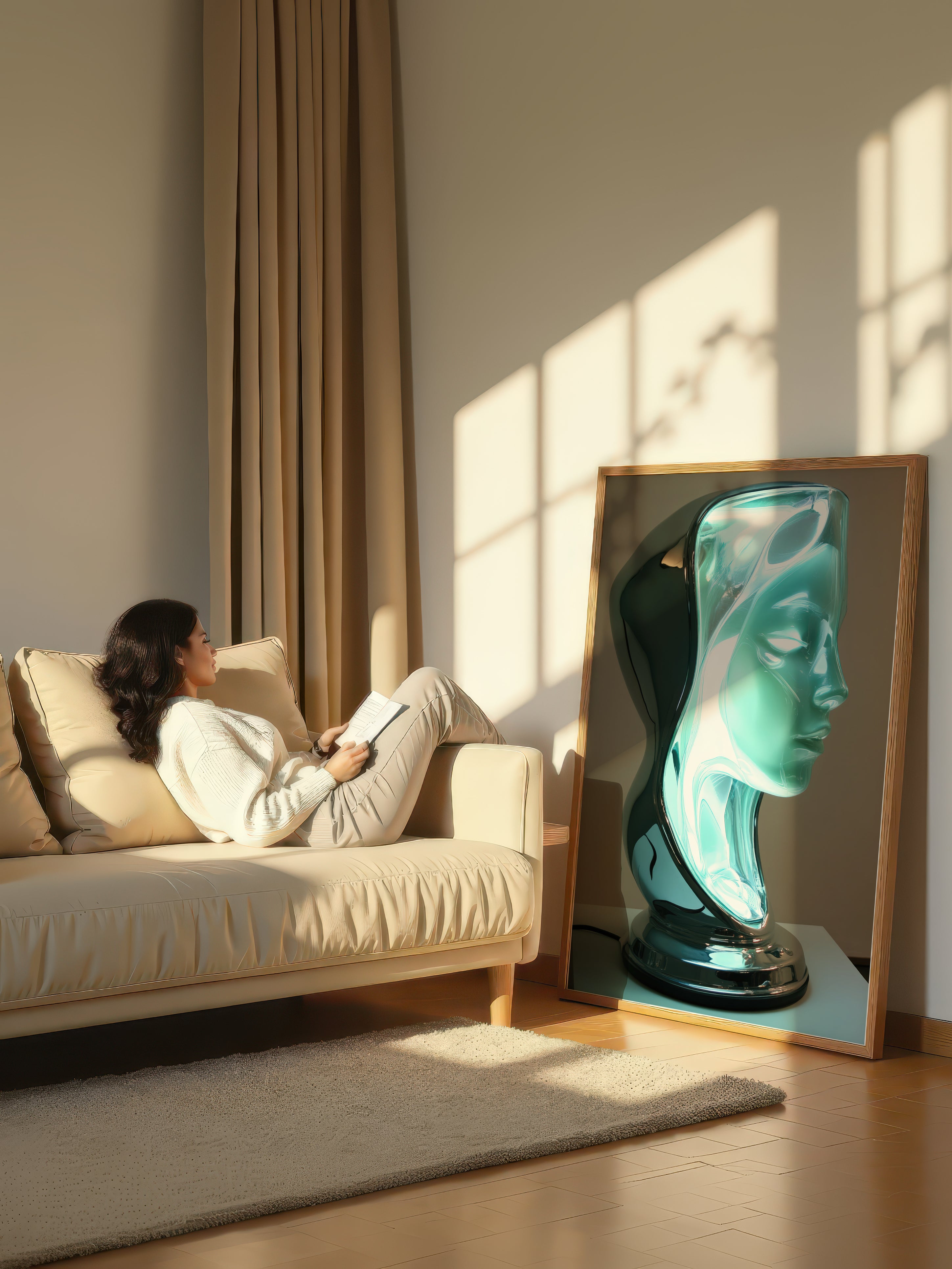 Internal Glow – Surreal Chrome Sculptural Portrait Wall Art 185