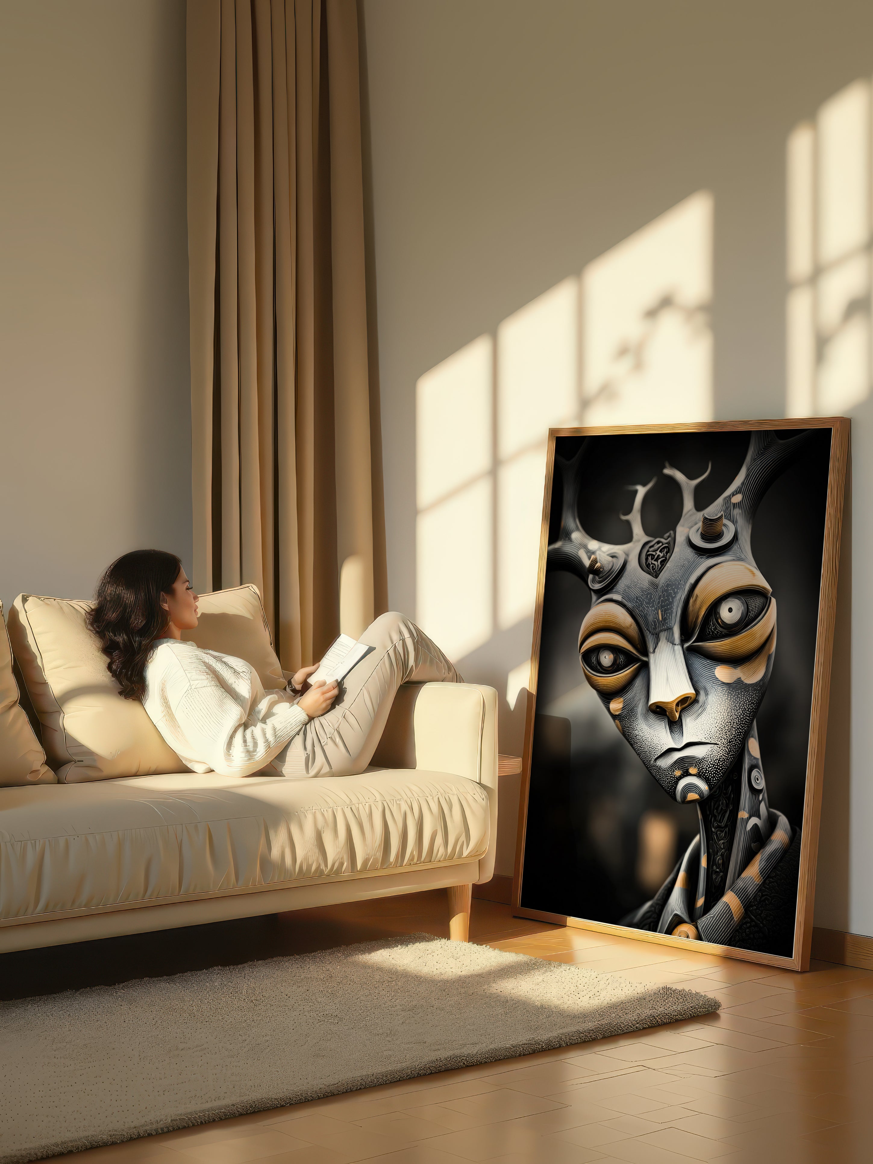 Chrome Antler – Surreal Mechanical Antler Portrait Wall Art 265