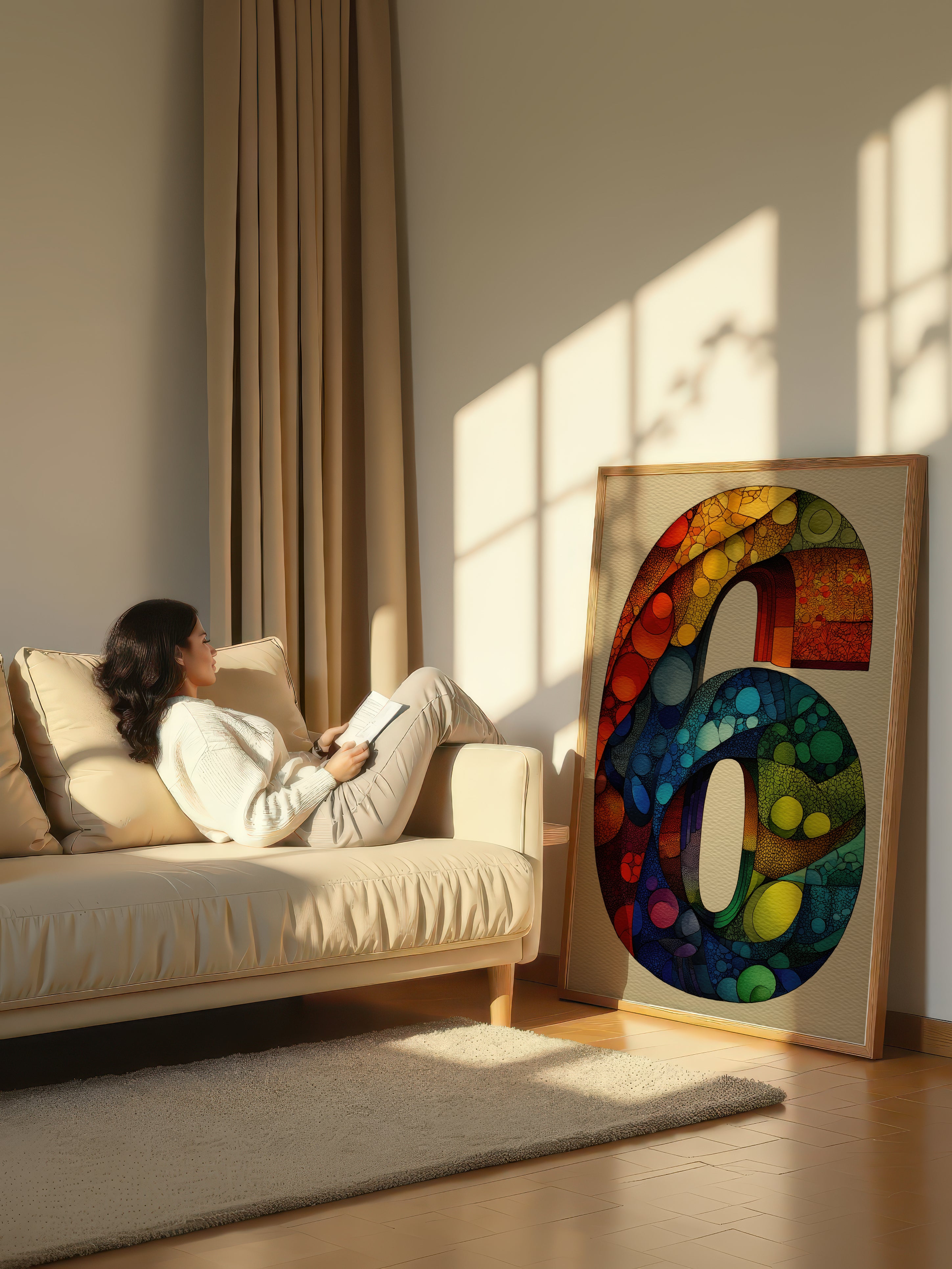 Mosaic Number Six – Surreal Graphic Symbol Wall Art 252