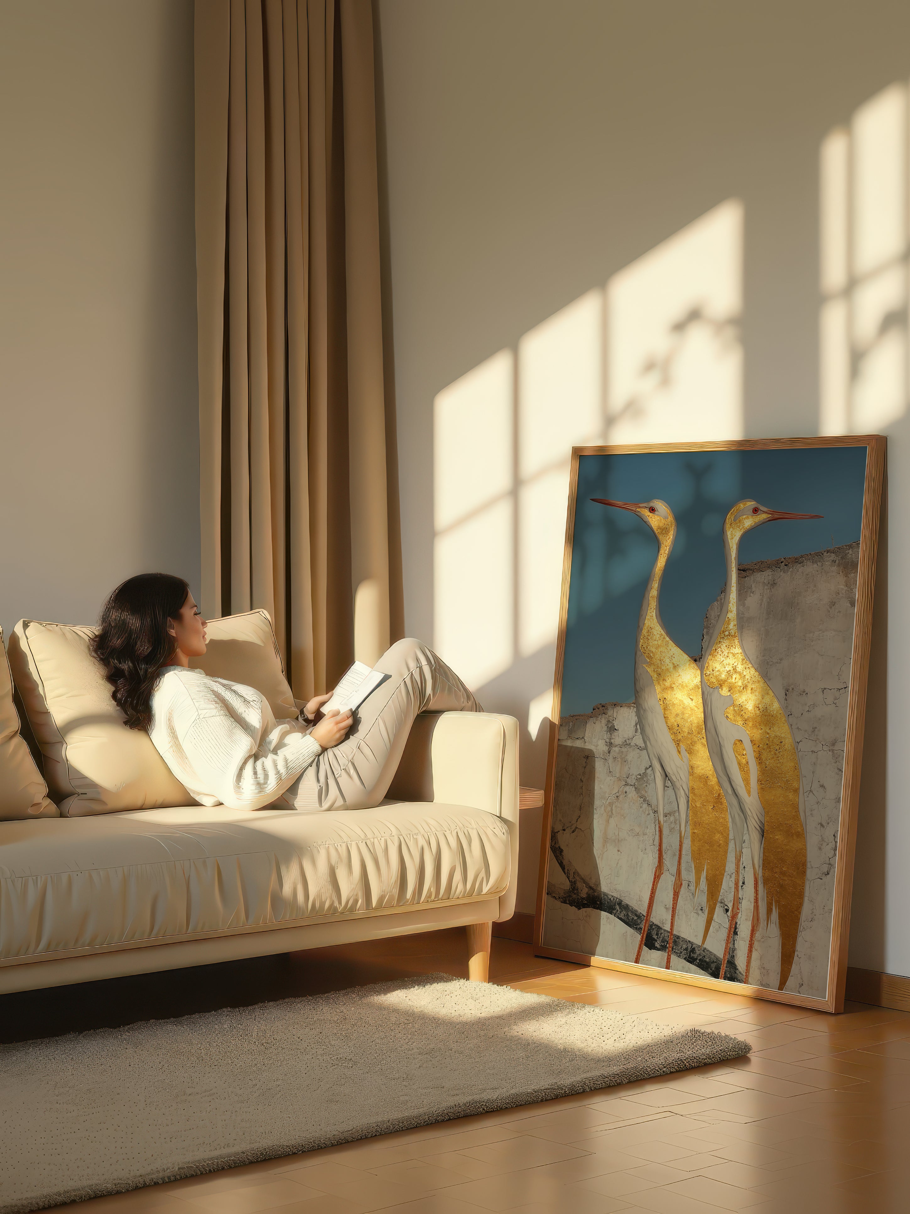 Gilded Cranes – Surreal Gold Japanese Bird Wall Art 225