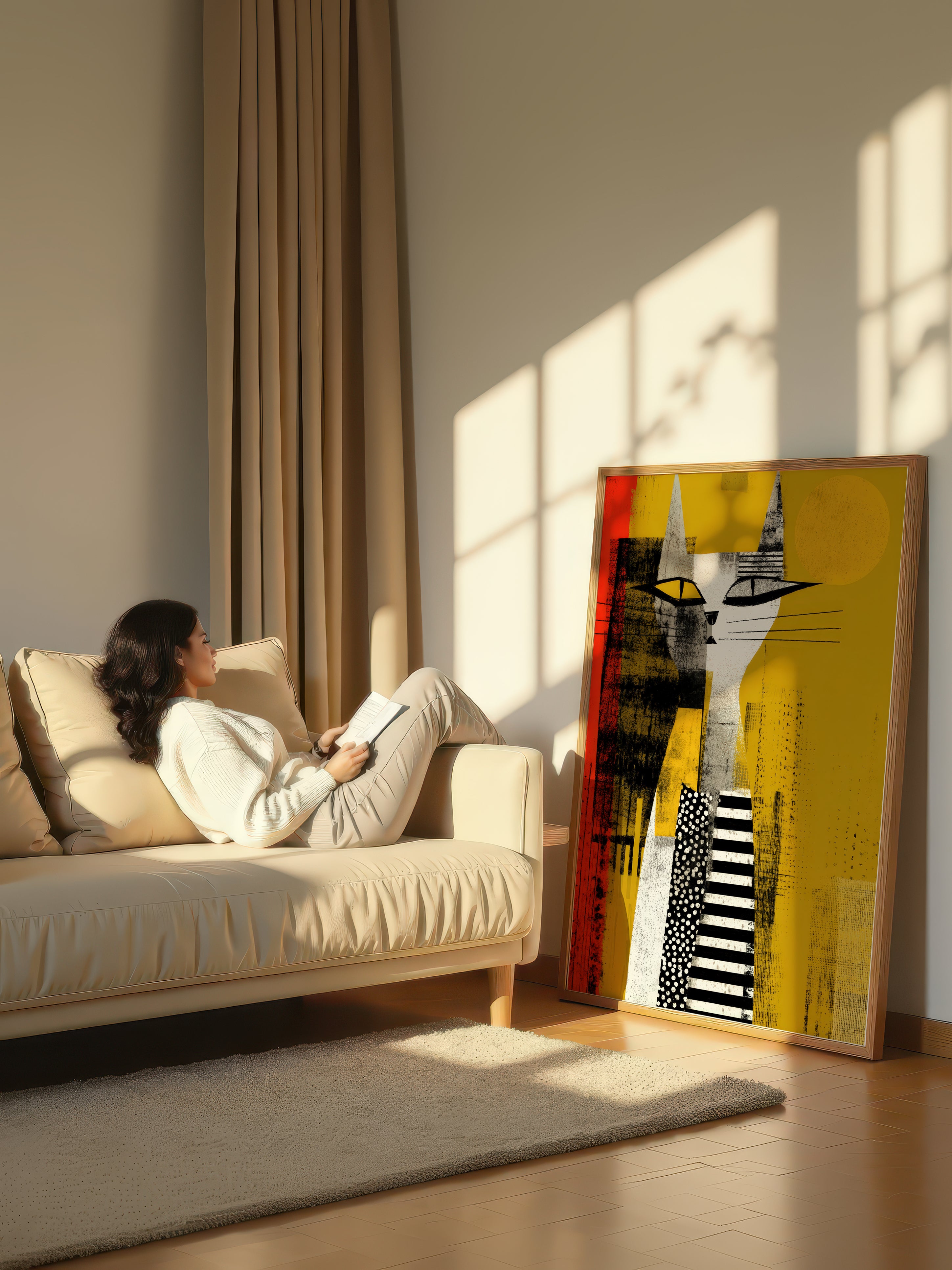 Mid Century Feline – Surreal Retro Cat Portrait Wall Art 383