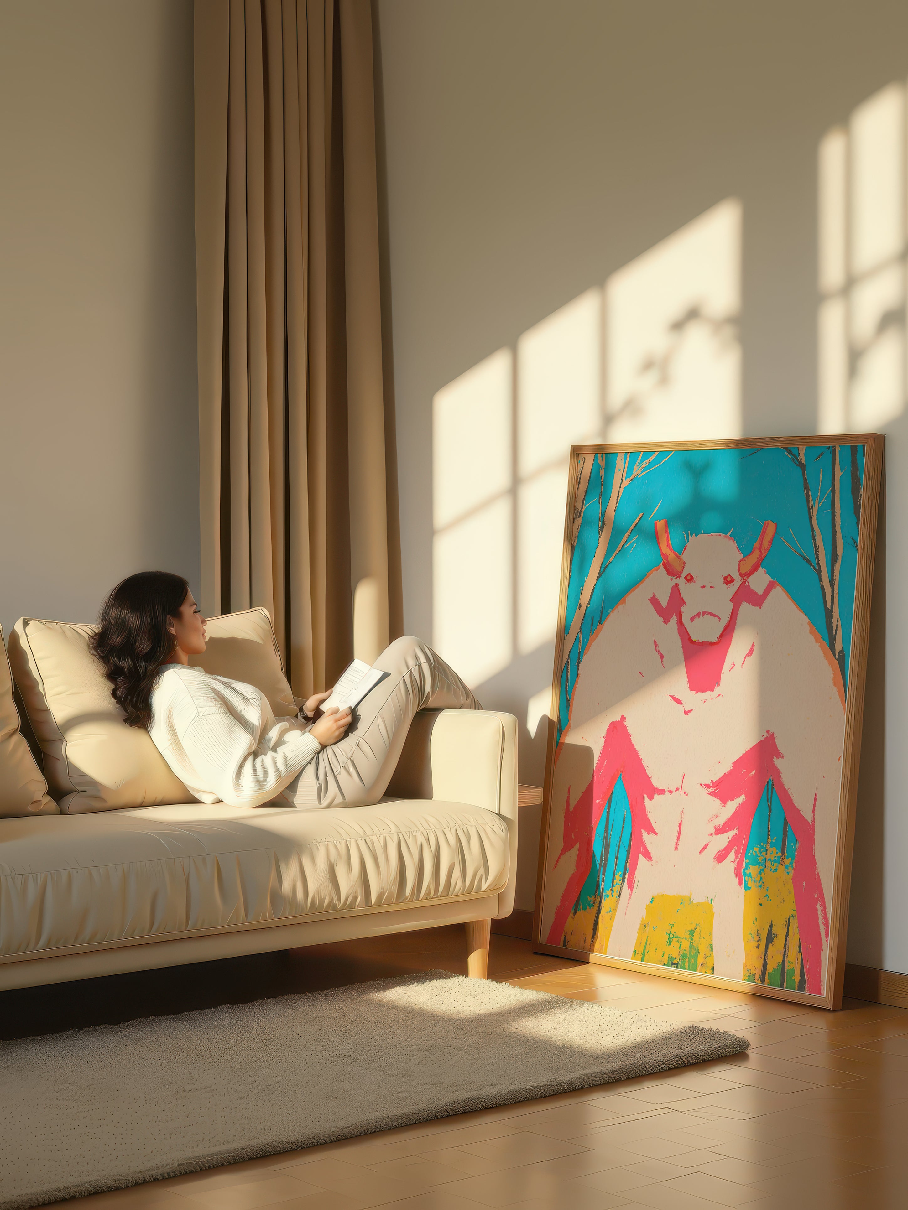 Folk Beast – Surreal Naive Art Creature Wall Art 216
