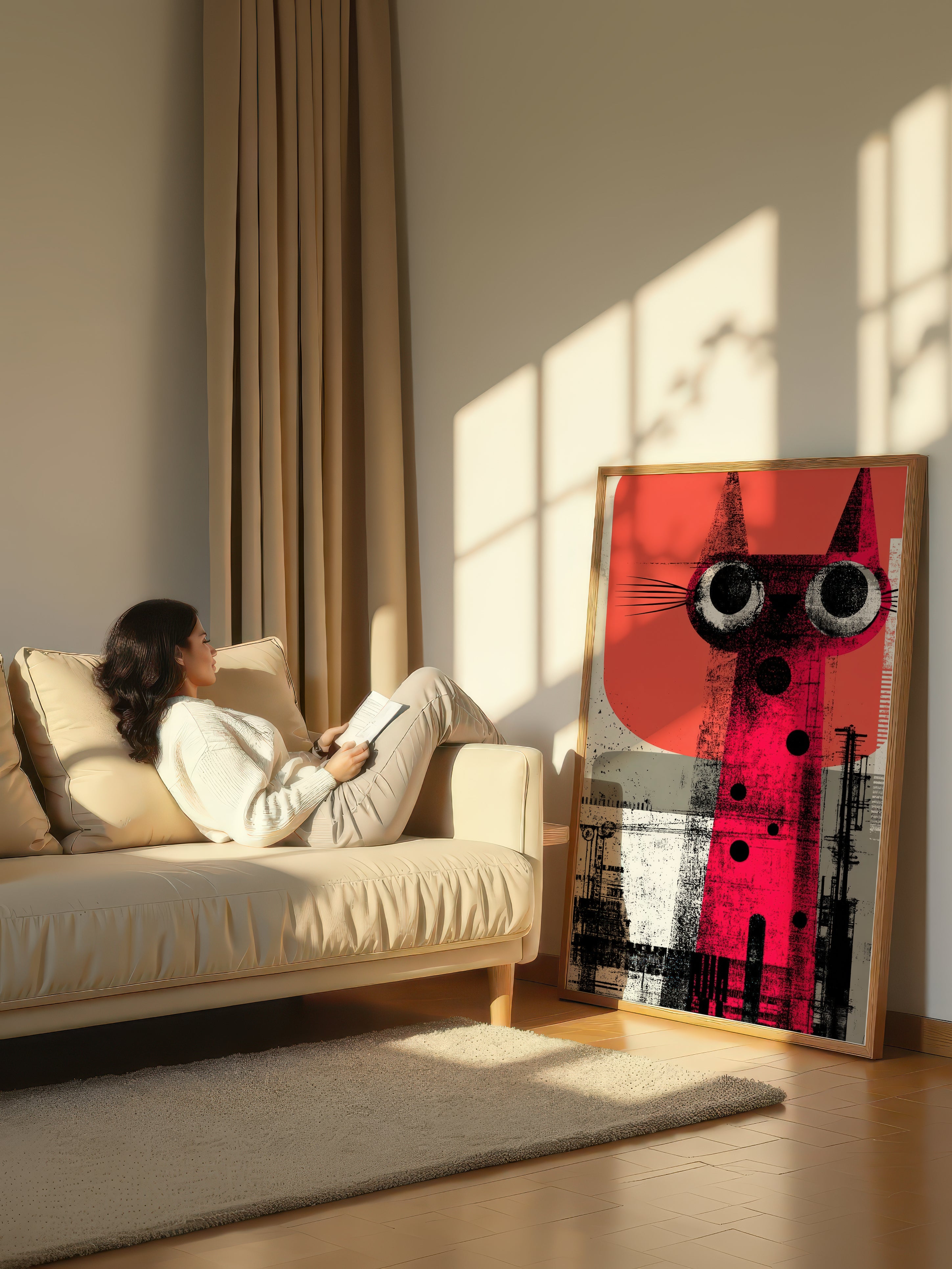 Retro Graphic Feline – Surreal Vintage Cat Wall Art 384