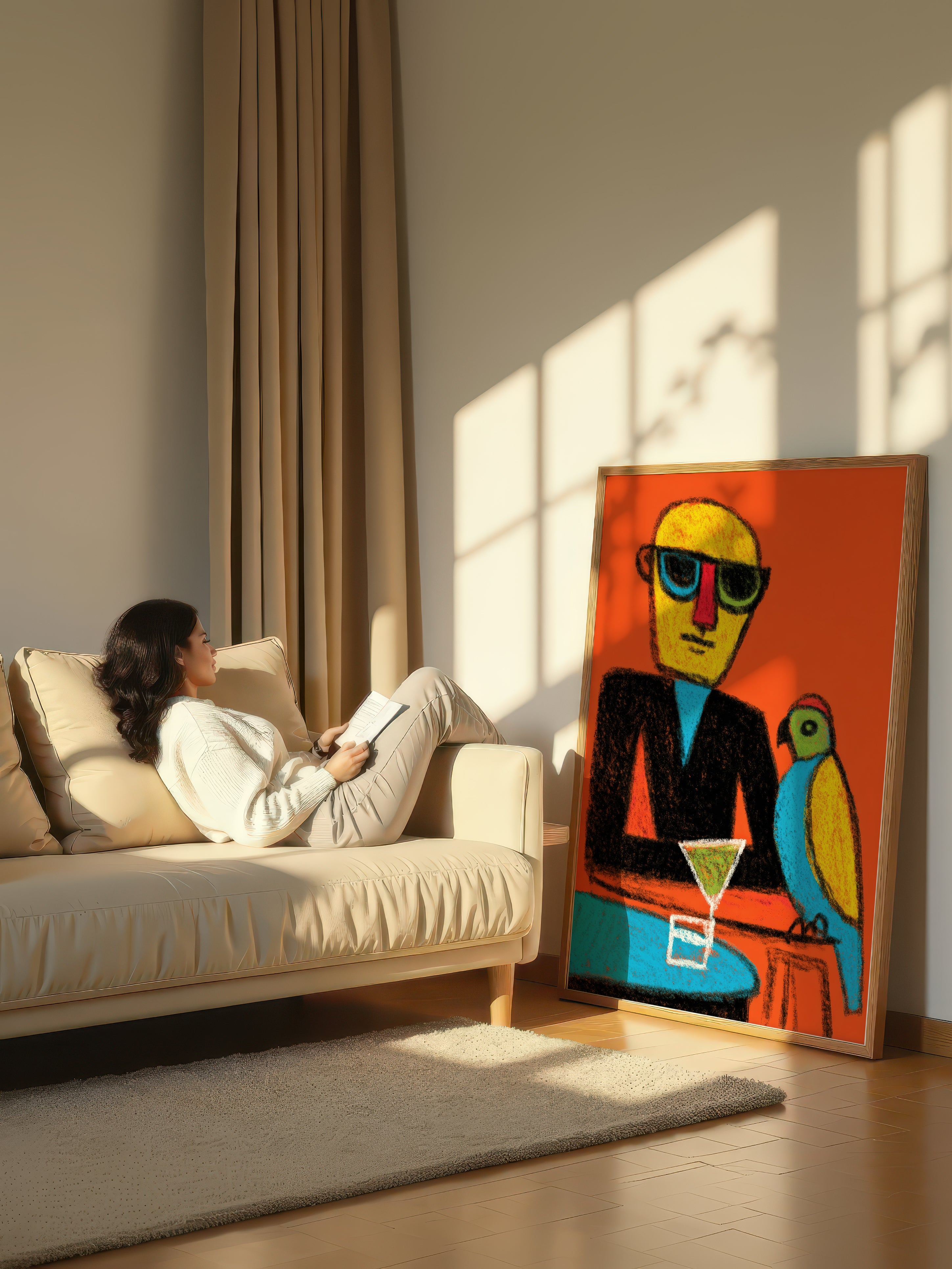 Island Happy Hour – Surreal Tropical Crayon Portrait Wall Art 259