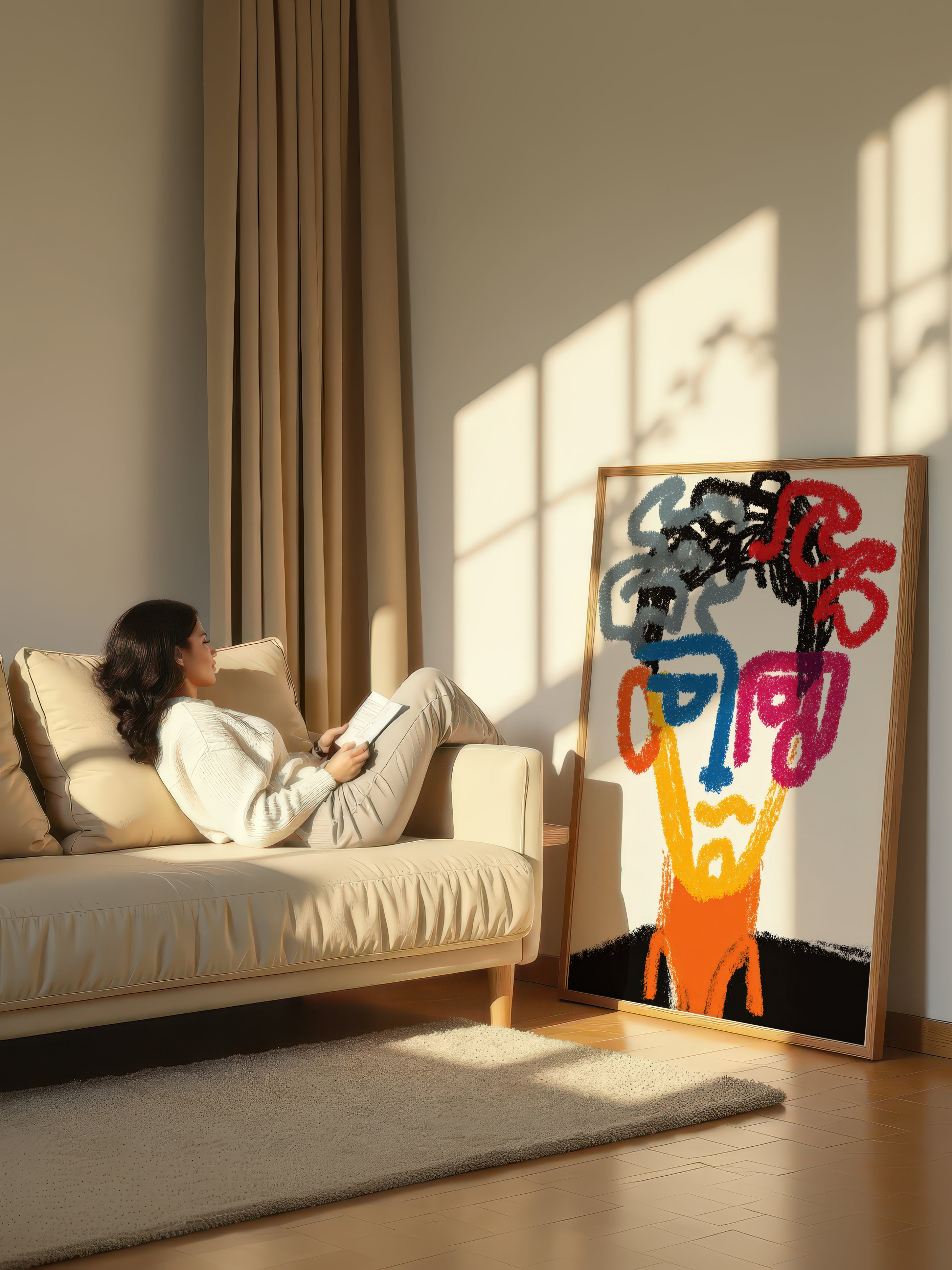 Minimalist Crayon Portrait – Surreal Minimalist Crayon Figure Wall Art 254