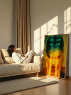 Amber Glow – Surreal Neon Light Glass Portrait Wall Art 211