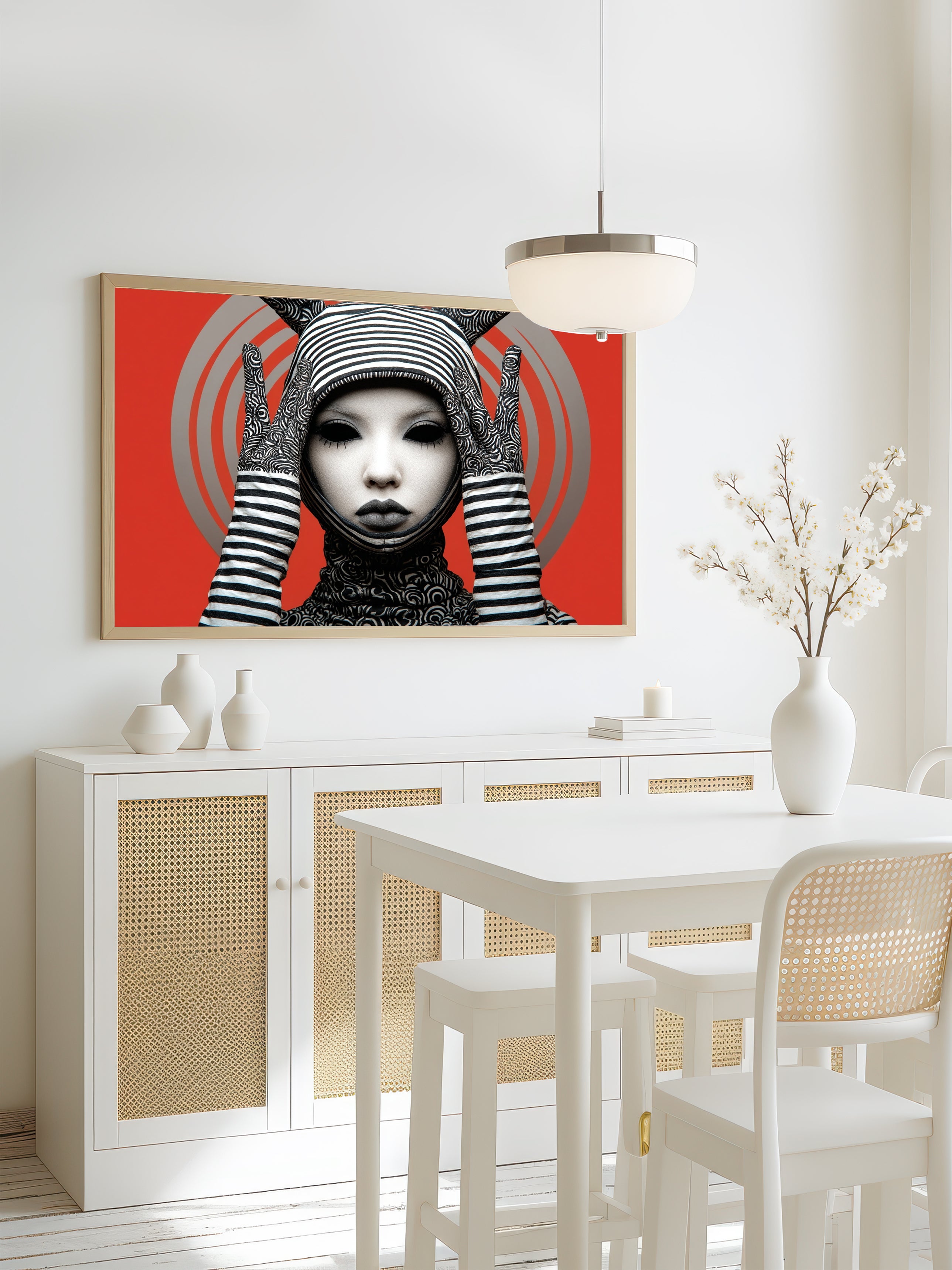 Striped Noir Persona – Surreal Graphic Pop Figure Wall Art 137