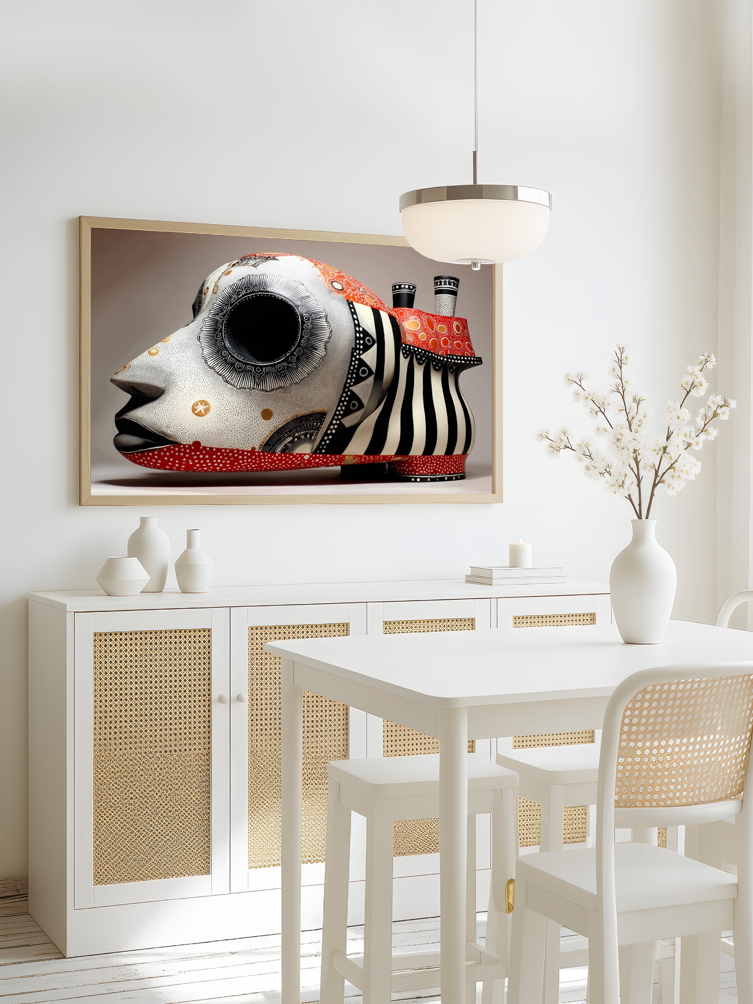 Patterned Vessel – Surreal Folk Art Portrait Wall Art 136