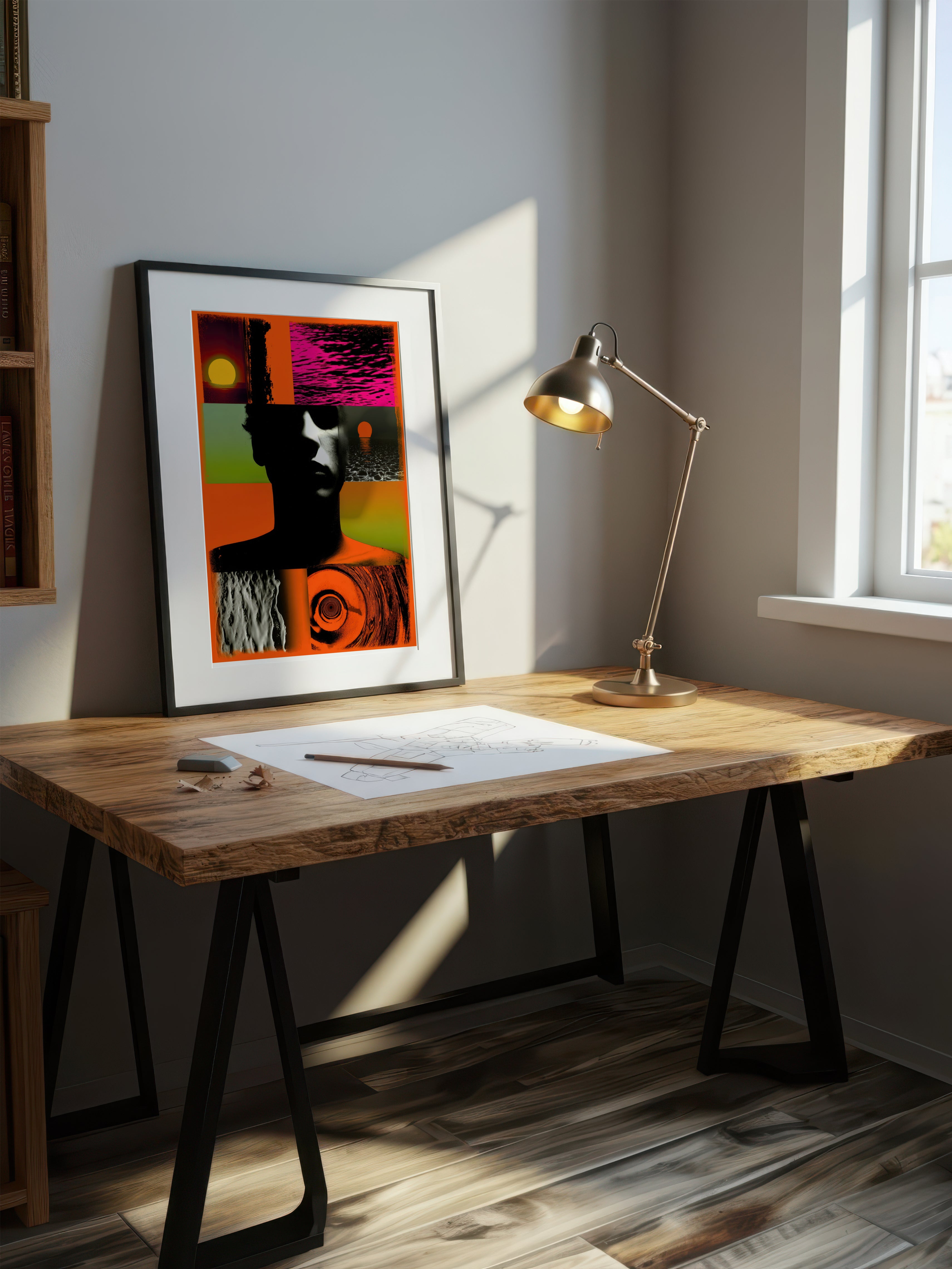 Amber Horizon – Surreal Cinematic Pop Collage Wall Art 359