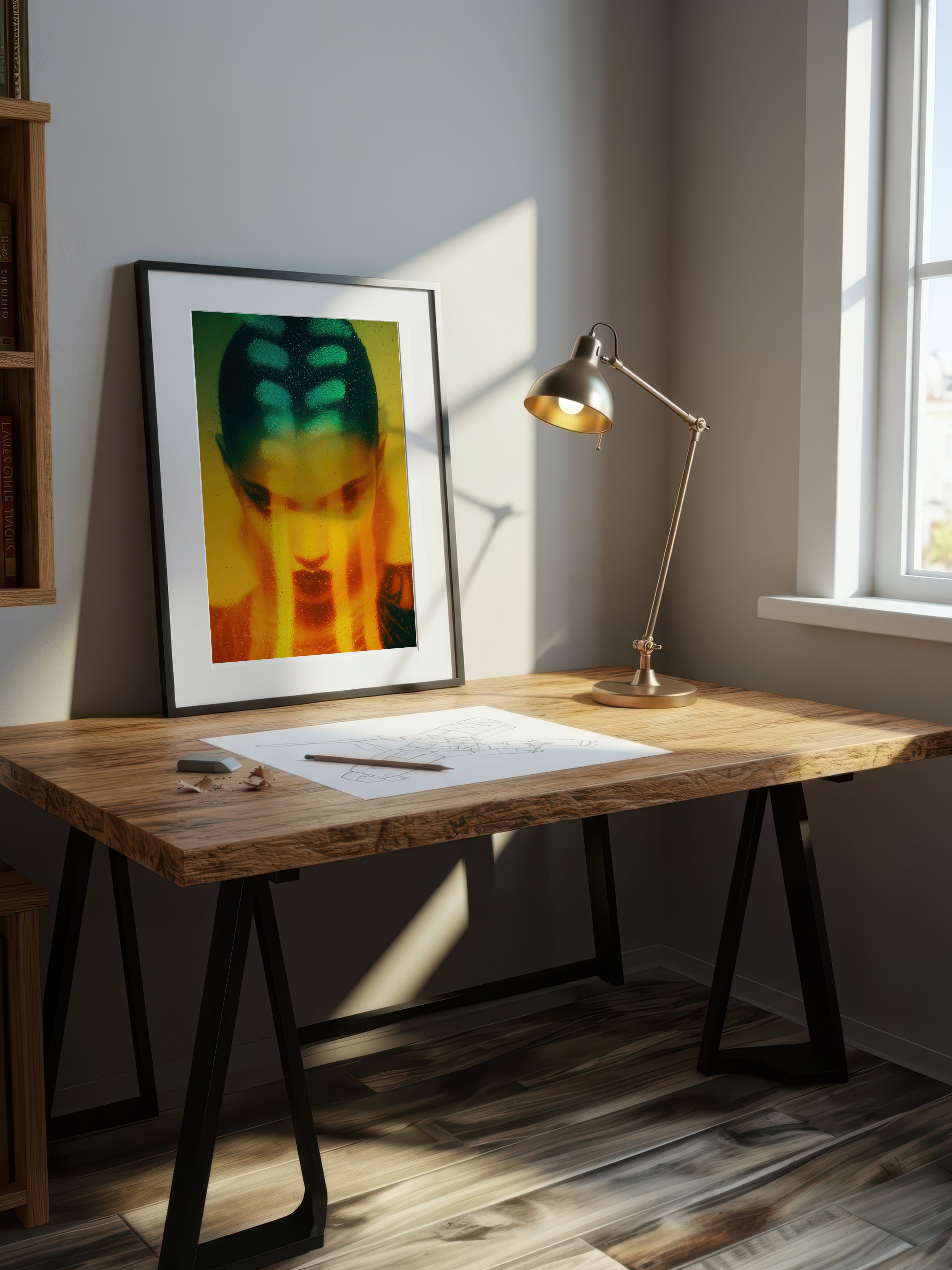 Amber Glow – Surreal Neon Light Glass Portrait Wall Art 211