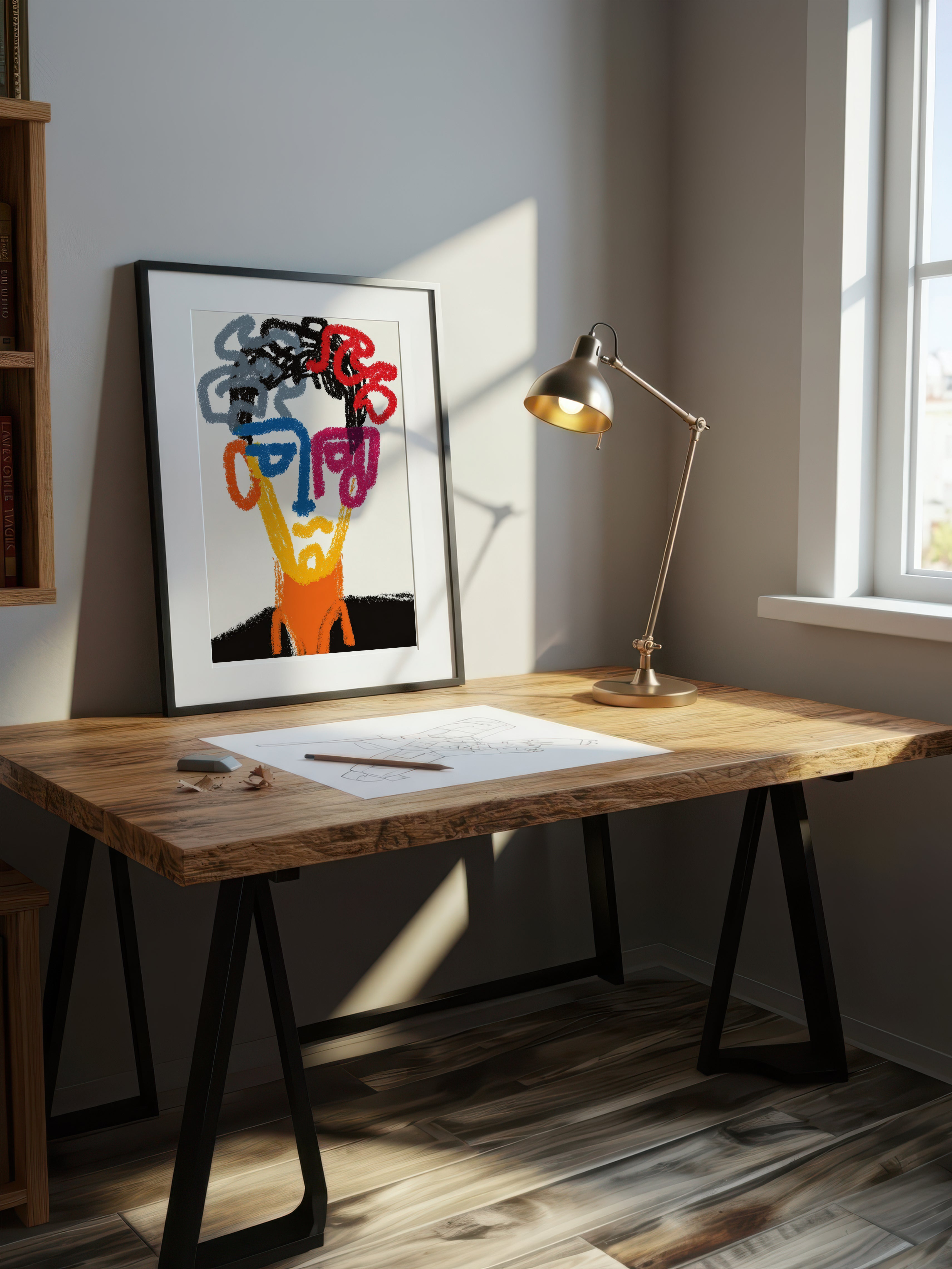 Minimalist Crayon Portrait – Surreal Minimalist Crayon Figure Wall Art 254