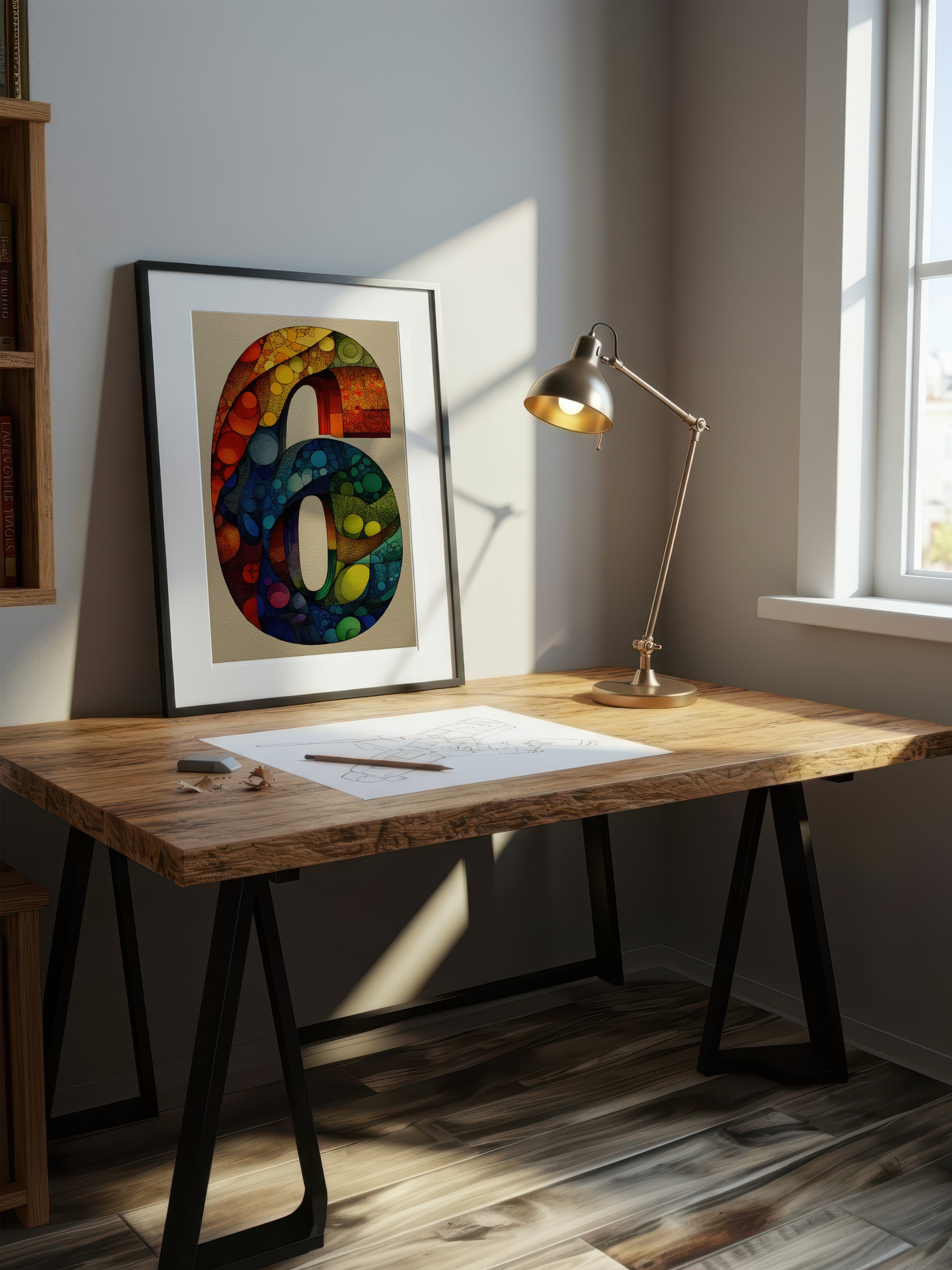 Mosaic Number Six – Surreal Graphic Symbol Wall Art 252