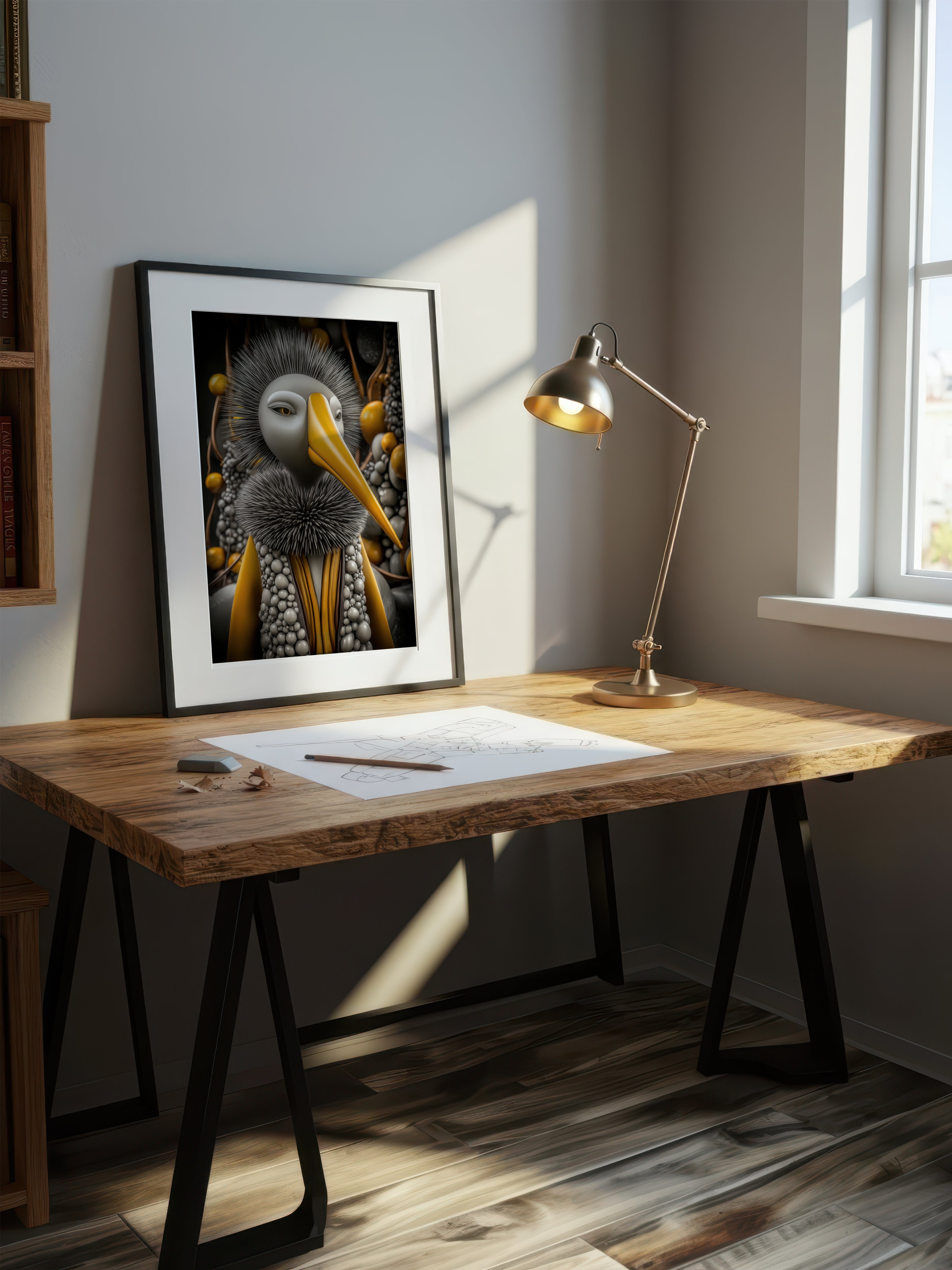 Amber Beak – Surreal Whimsical Bird Portrait Wall Art 264