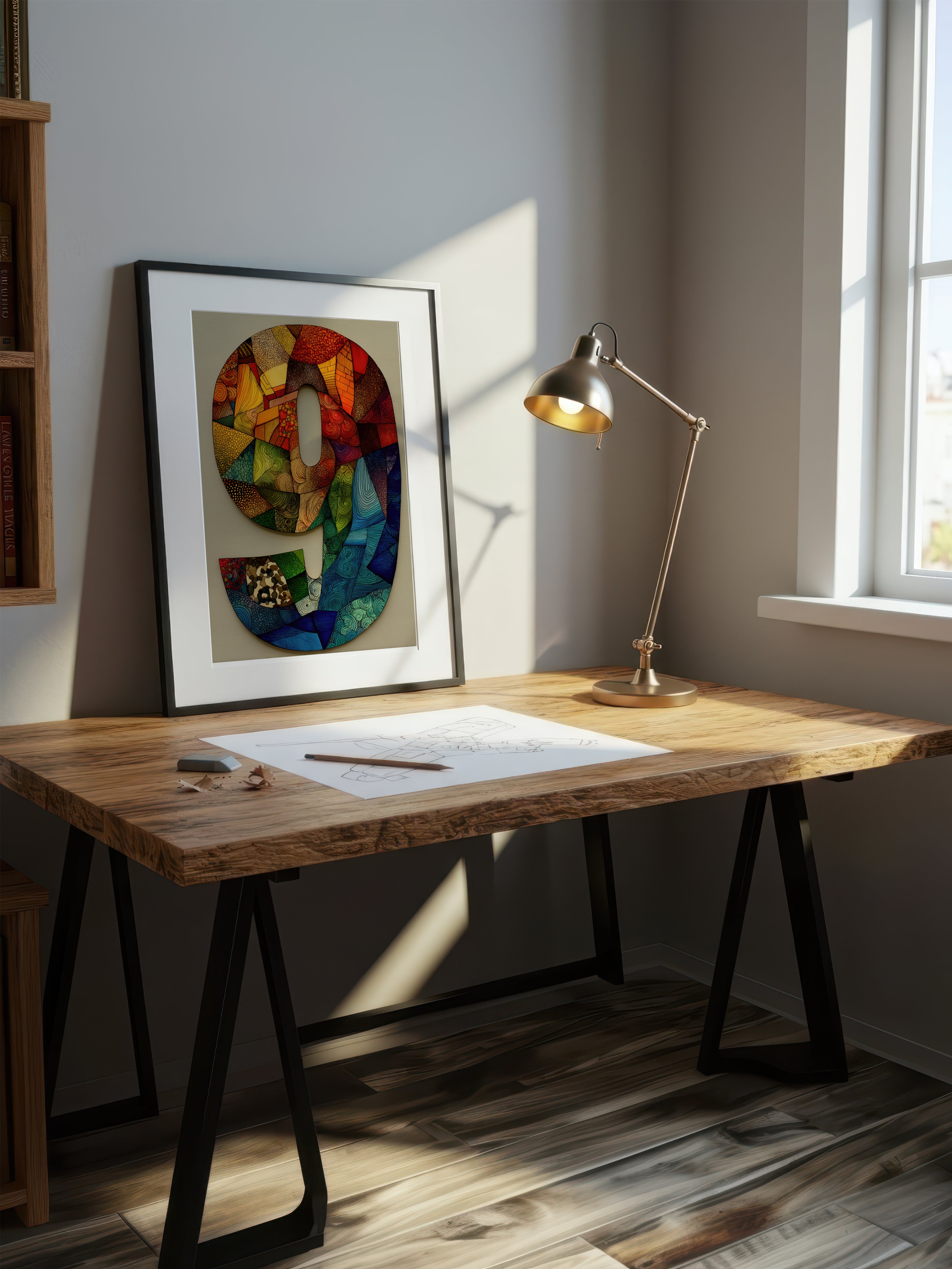 Mosaic Number Nine – Surreal Graphic Symbol Wall Art 253