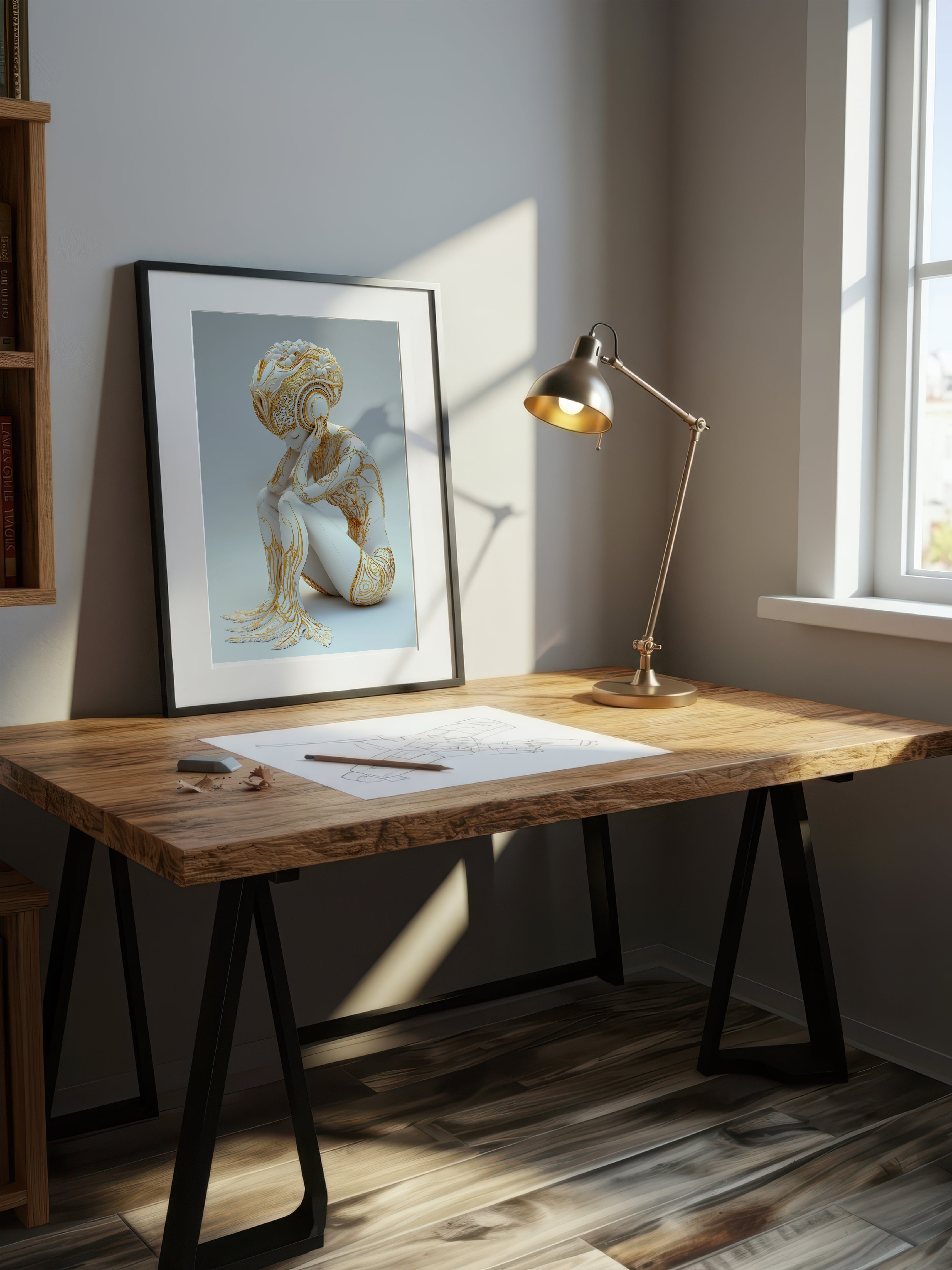 Gold Filigree Figure – Surreal Ornate Wall Art 142