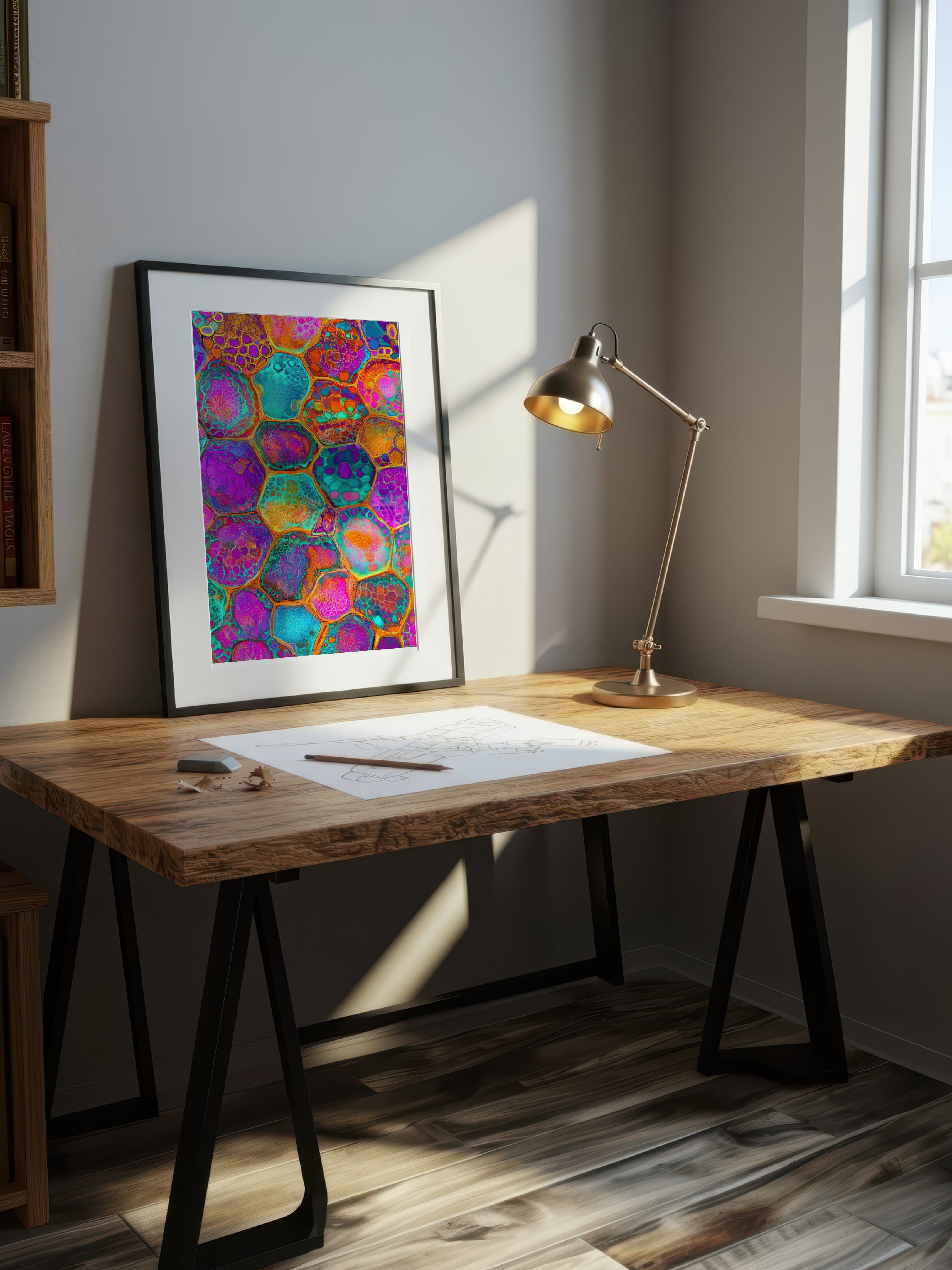 Prismatic Lattice – Surreal Psychedelic Honeycomb Abstract Wall Art 305