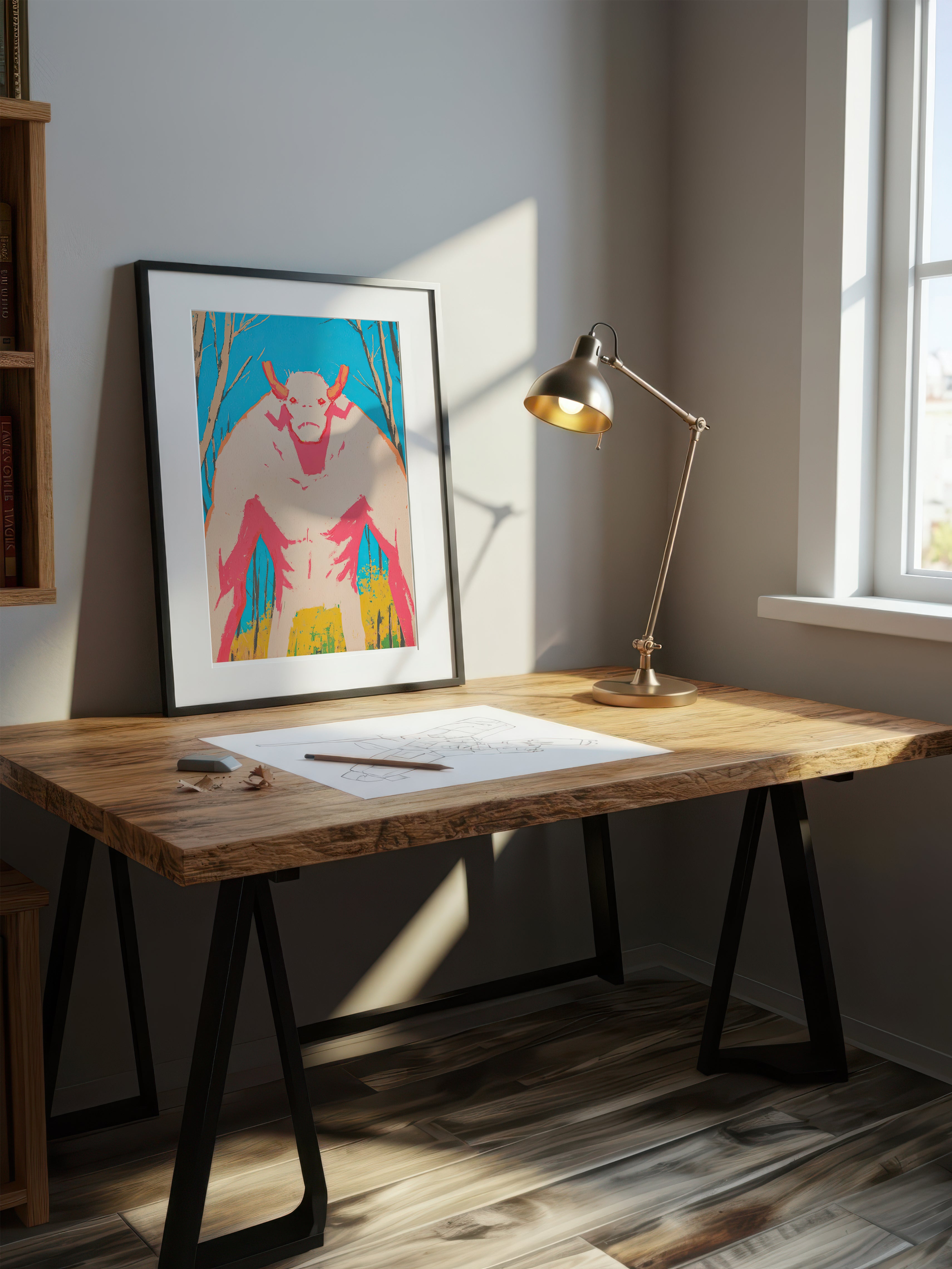 Folk Beast – Surreal Naive Art Creature Wall Art 216