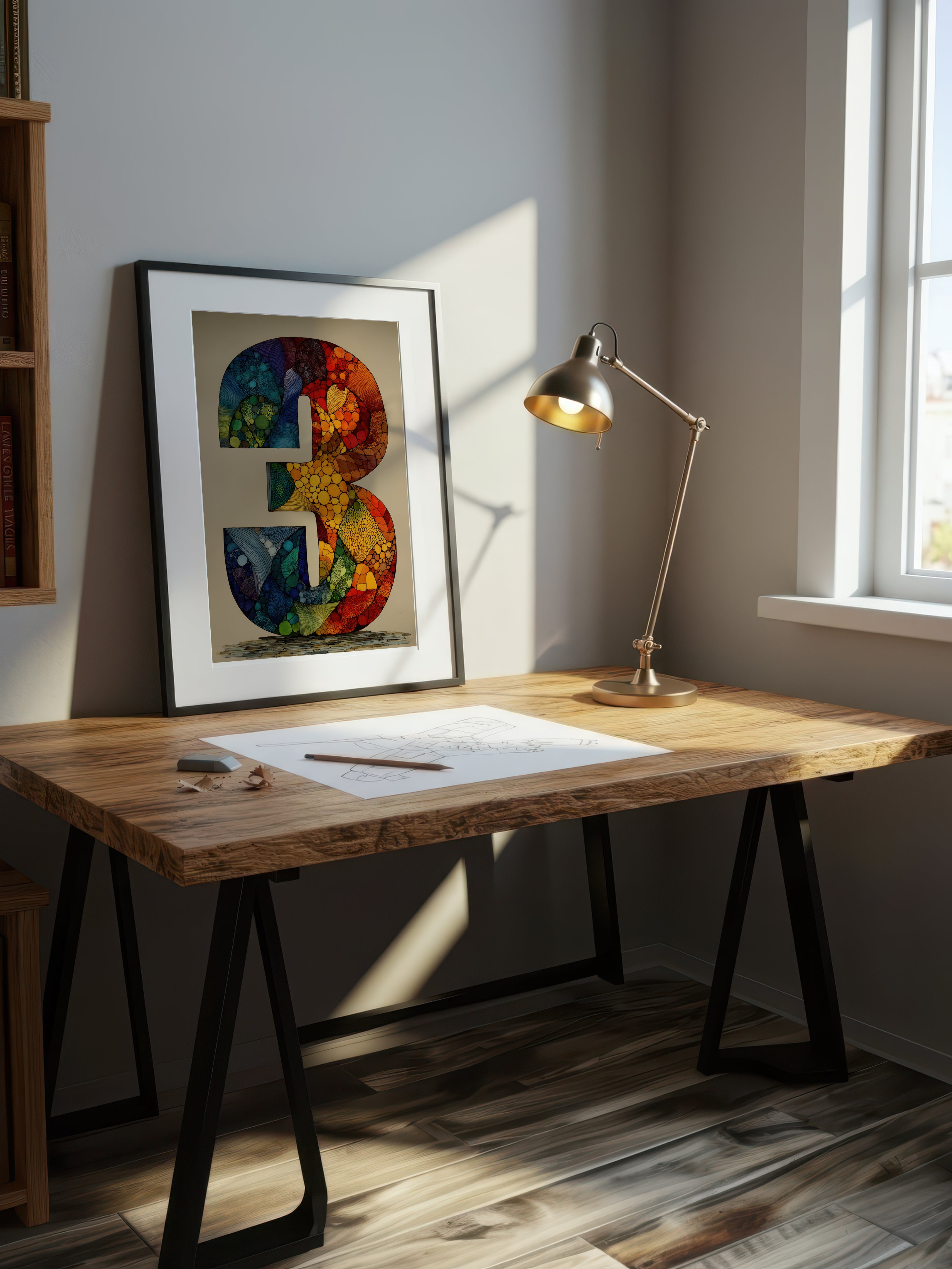 Mosaic Number Three – Surreal Graphic Symbol Wall Art 250