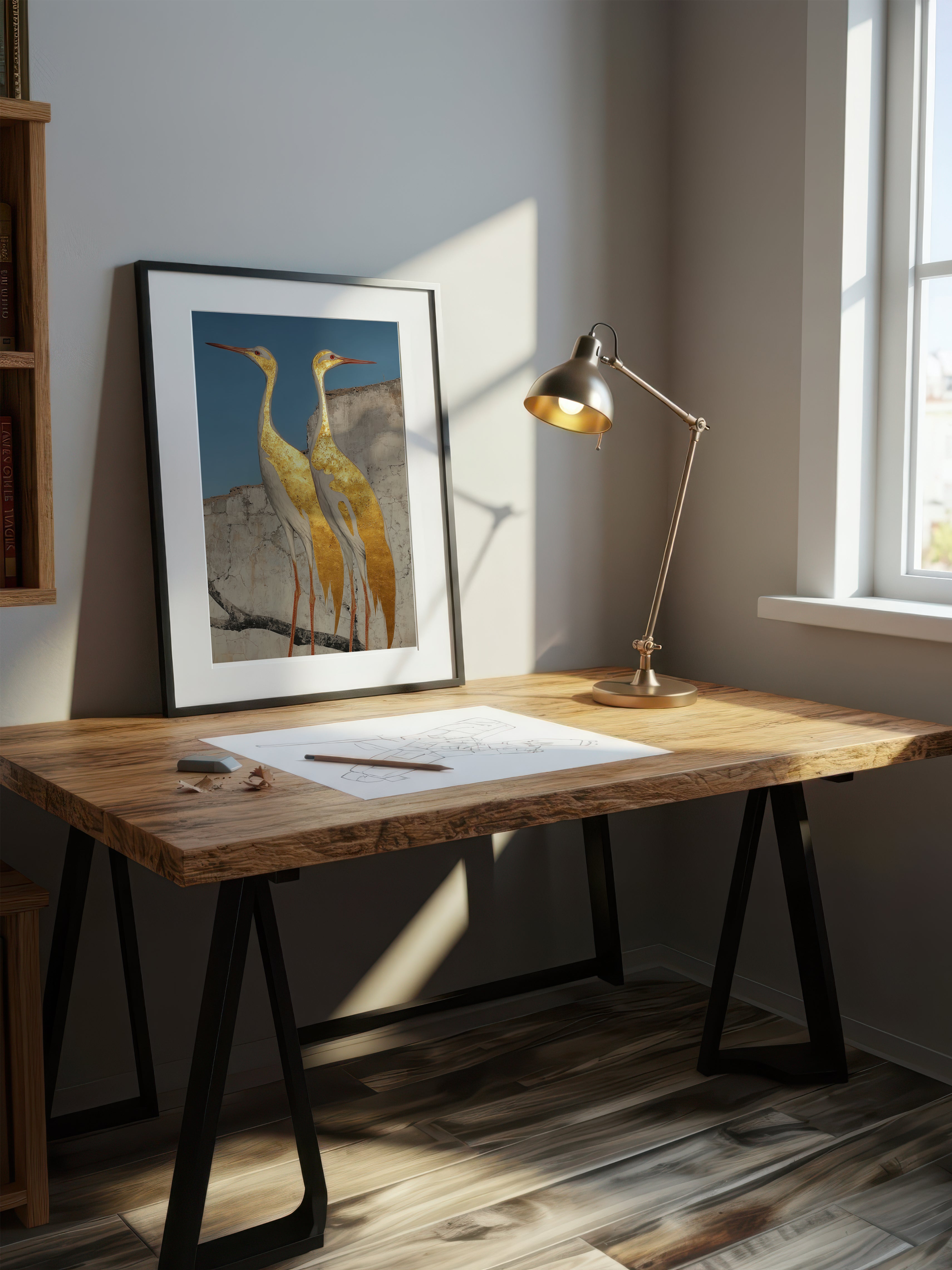 Gilded Cranes – Surreal Gold Japanese Bird Wall Art 225