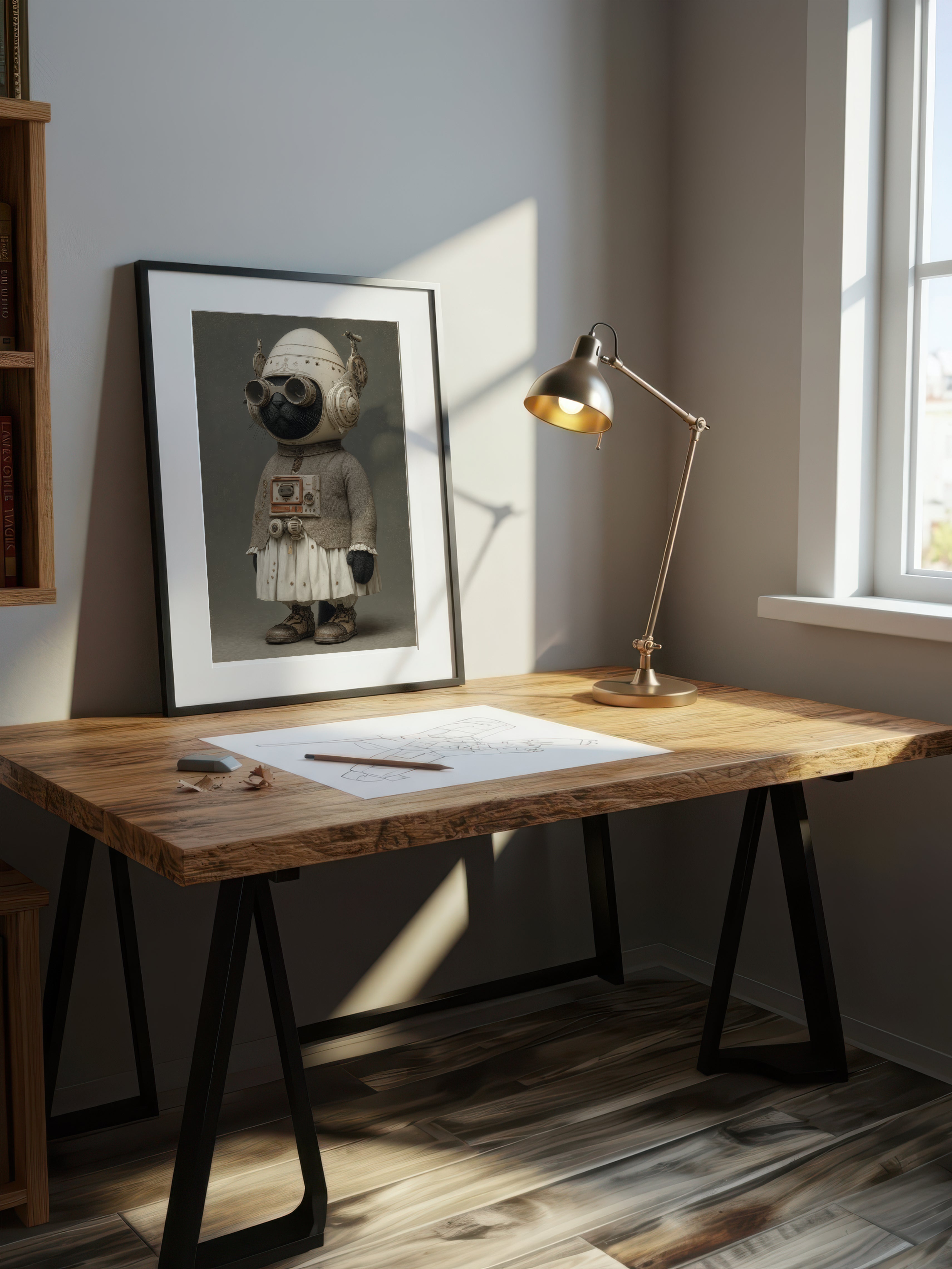 The Midnight Aviator – Surreal Steampunk Cat Portrait Wall Art 196