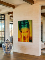 Amber Glow – Surreal Neon Light Glass Portrait Wall Art 211