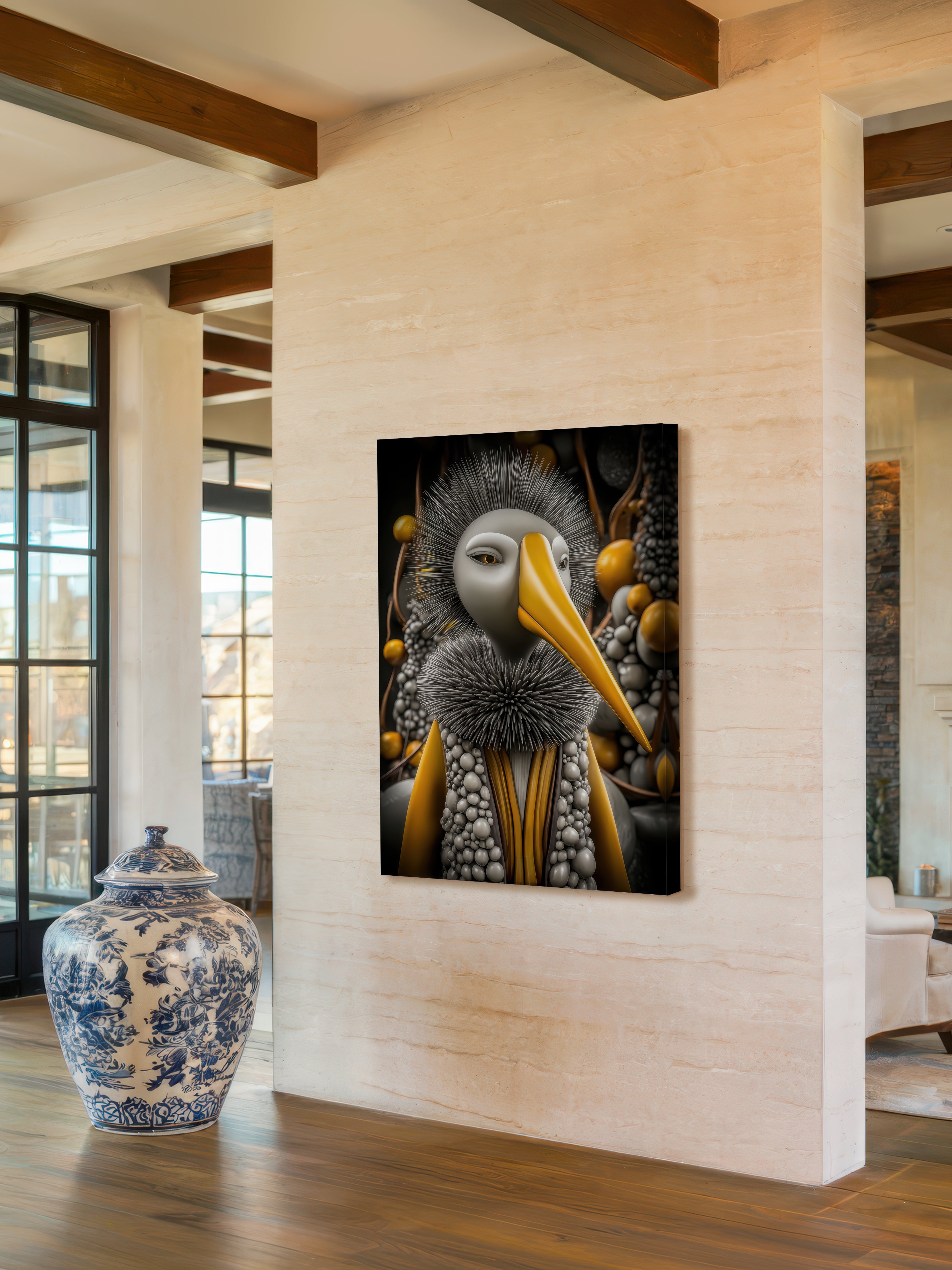 Amber Beak – Surreal Whimsical Bird Portrait Wall Art 264