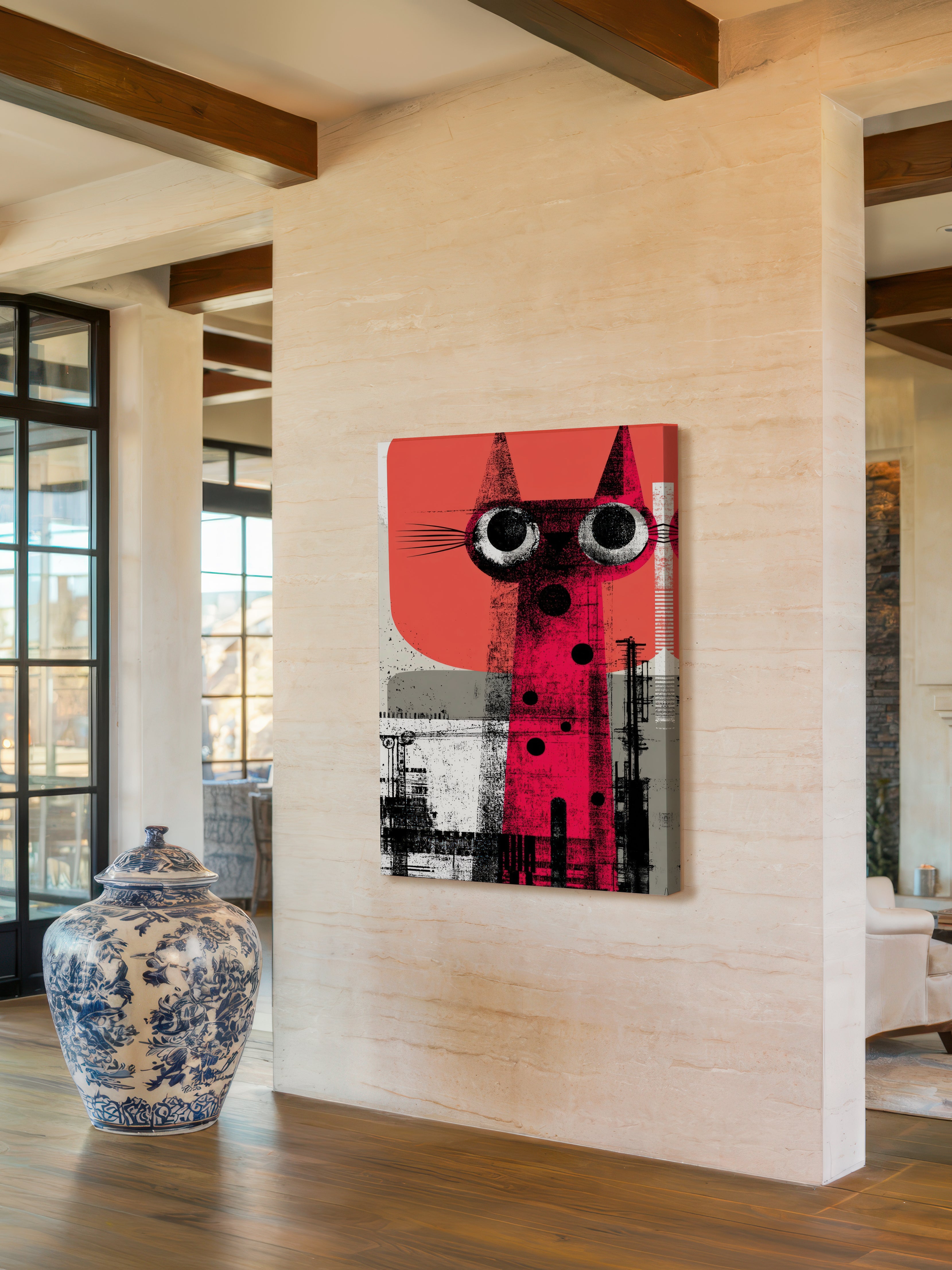 Retro Graphic Feline – Surreal Vintage Cat Wall Art 384