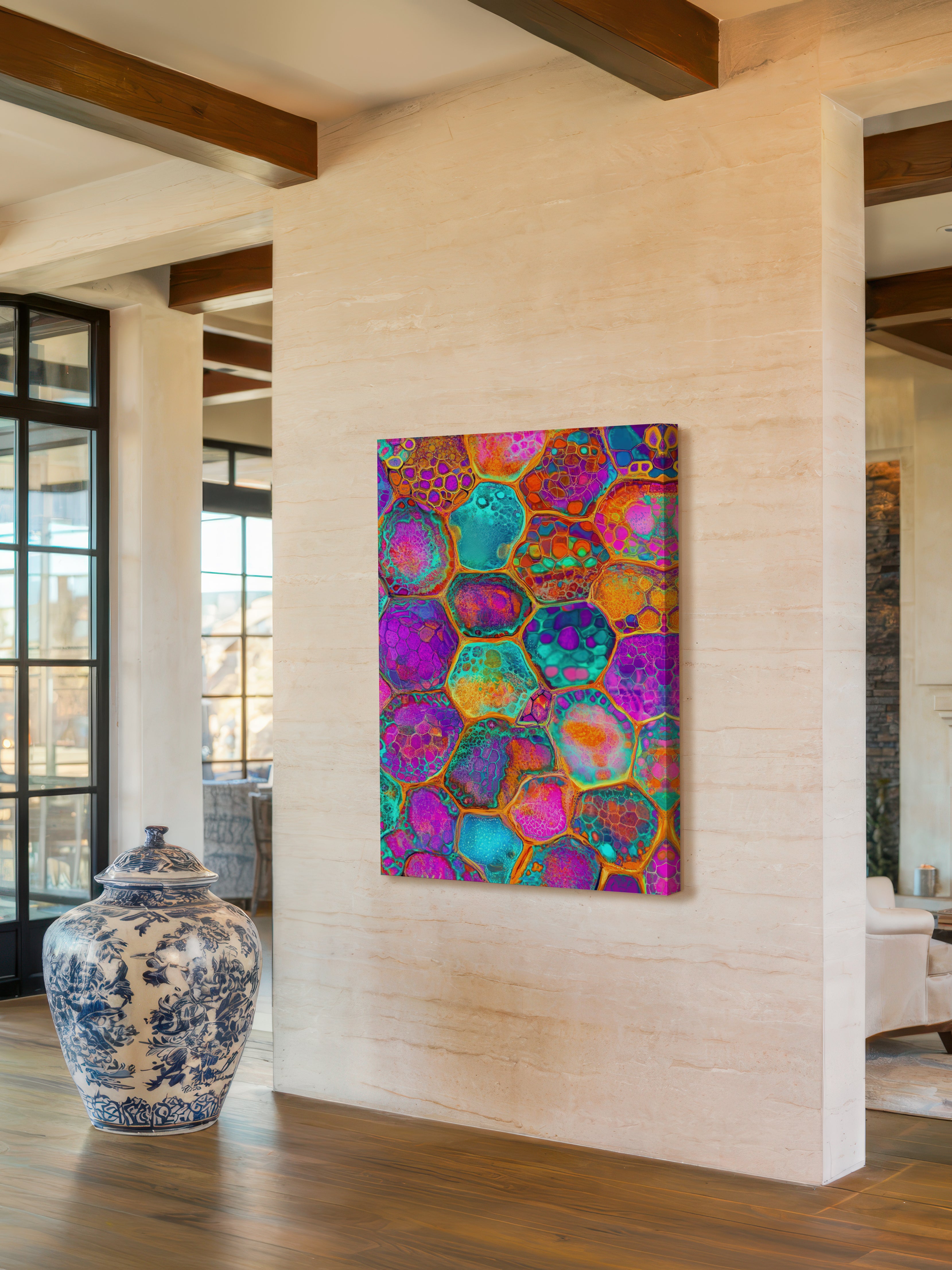 Prismatic Lattice – Surreal Psychedelic Honeycomb Abstract Wall Art 305