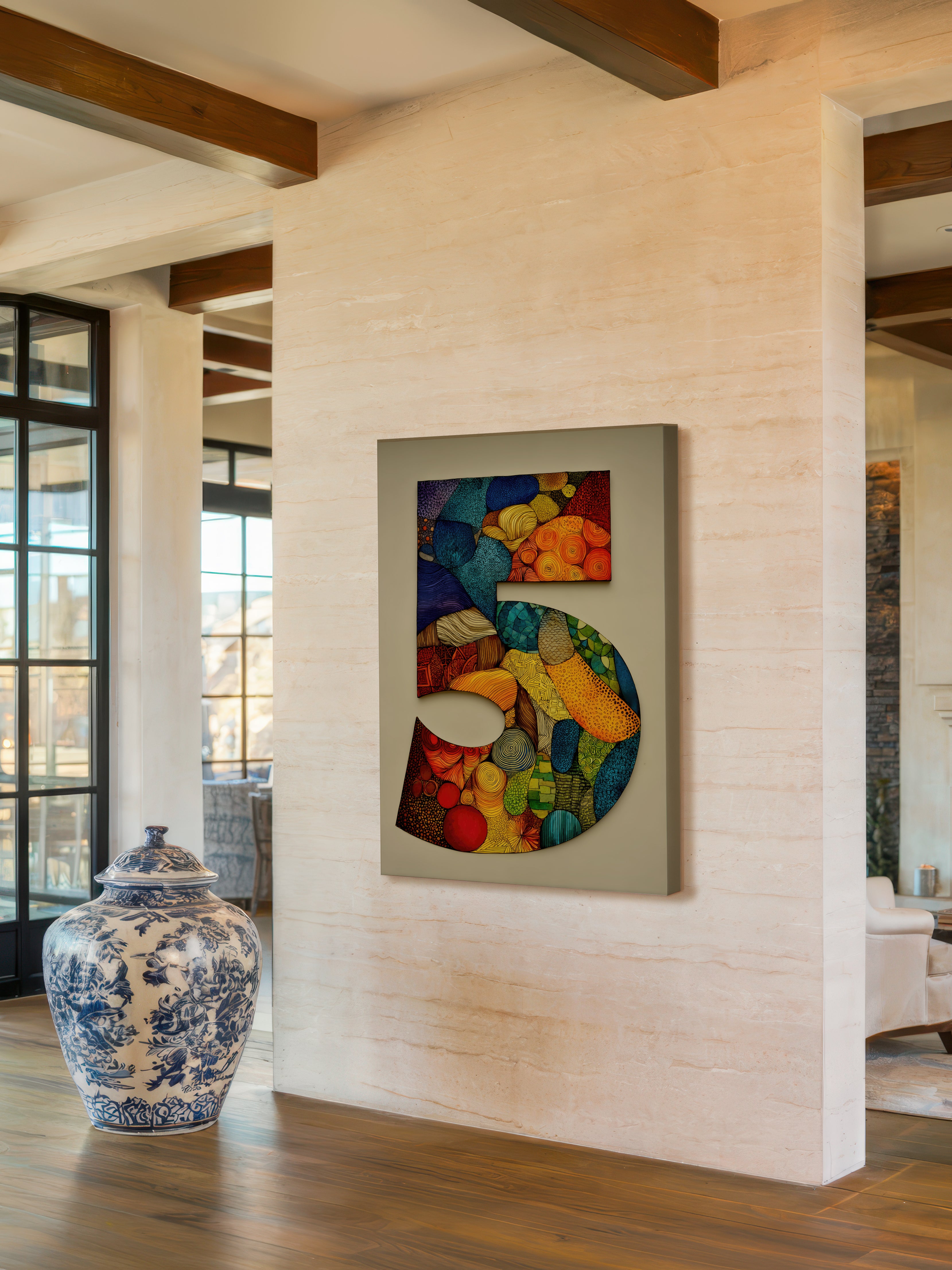 Mosaic Number Five – Surreal Graphic Symbol Wall Art 244