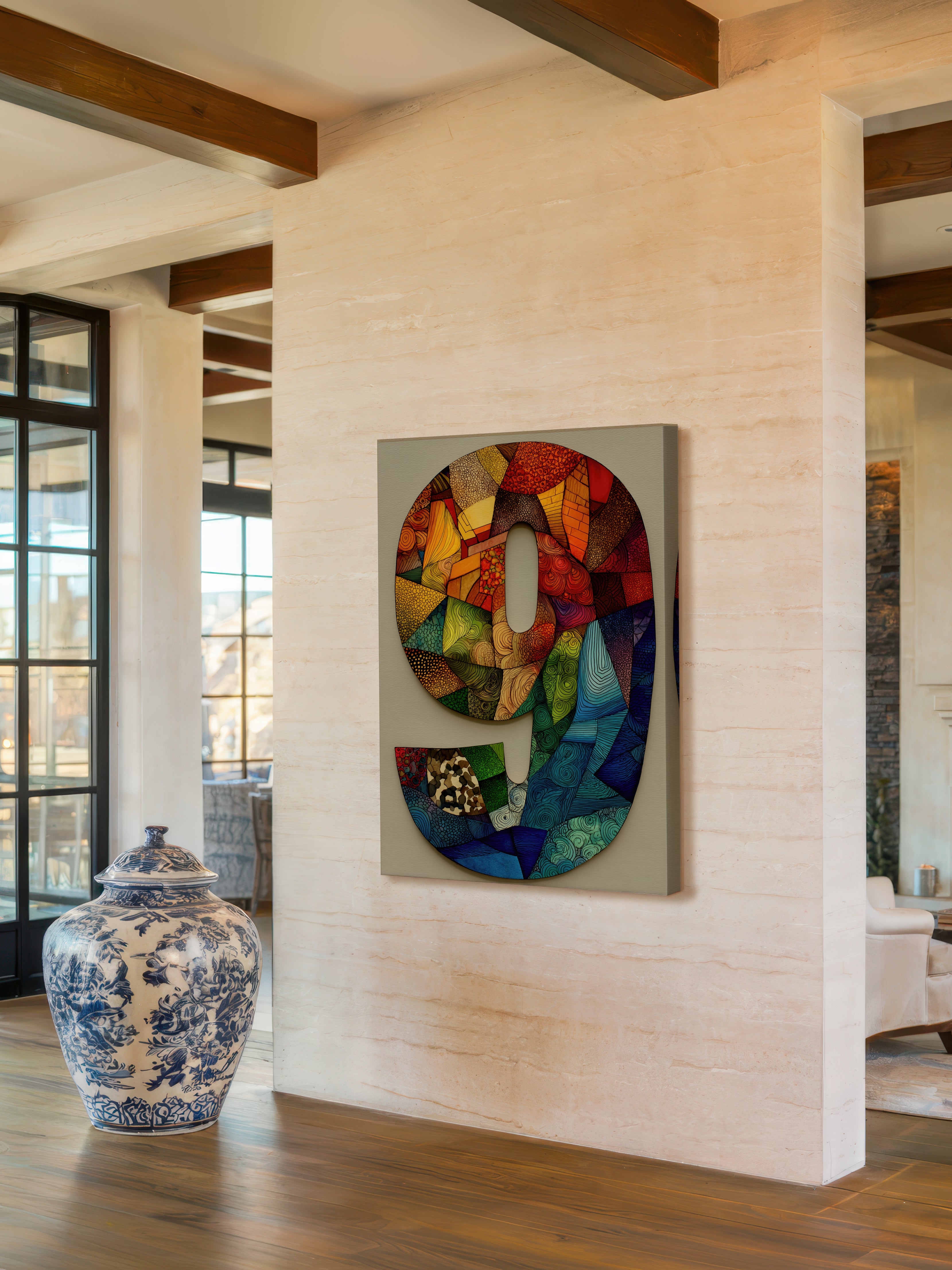 Mosaic Number Nine – Surreal Graphic Symbol Wall Art 253