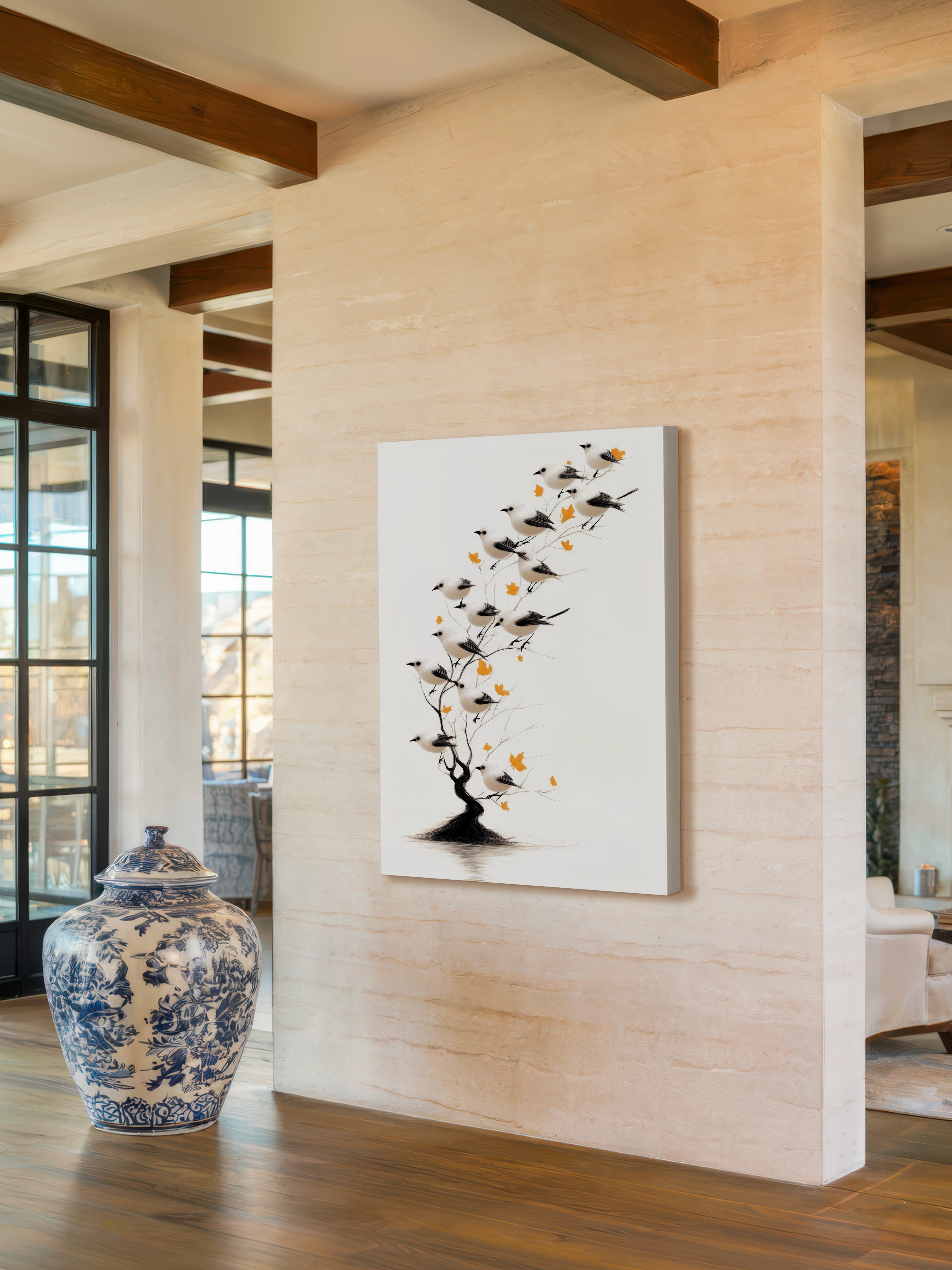 Autumnal Gathering – Surreal Minimalist Bird Tree Wall Art 200