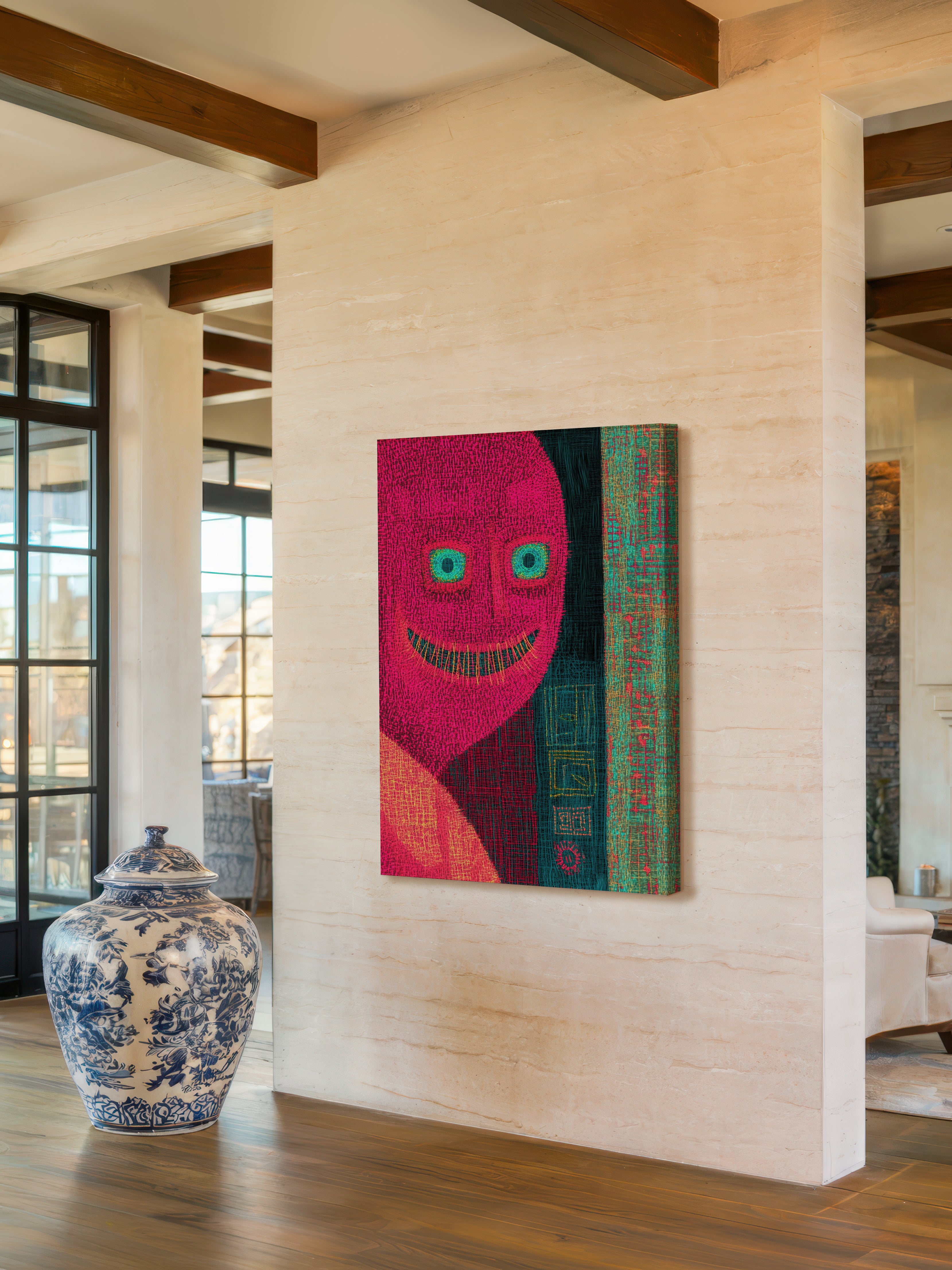 Vibrant Crosshatch – Surreal Graphic Line Portrait Wall Art 371