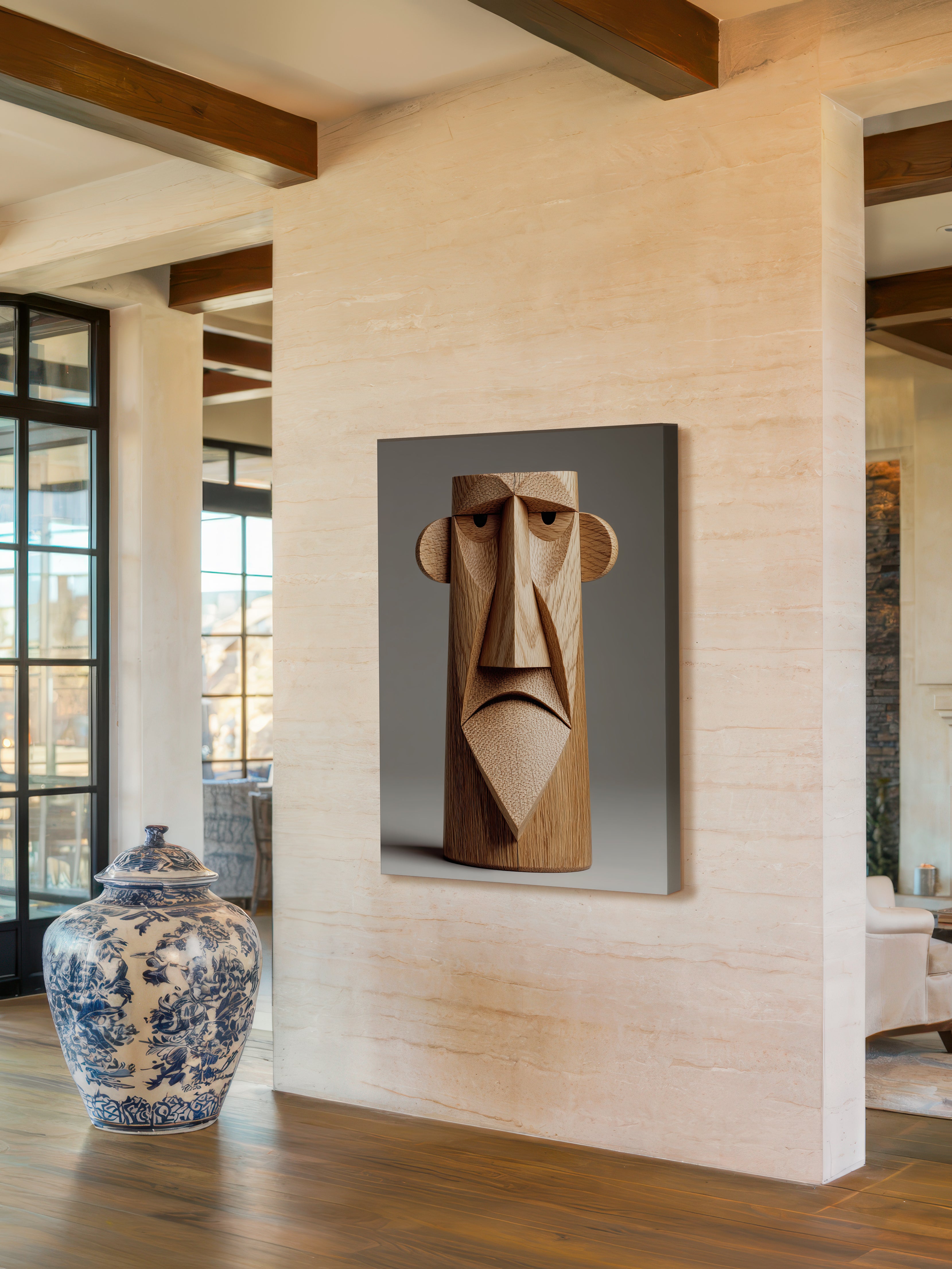 Wooden Face Sculpture – Surreal Sculptural Wall Art 101