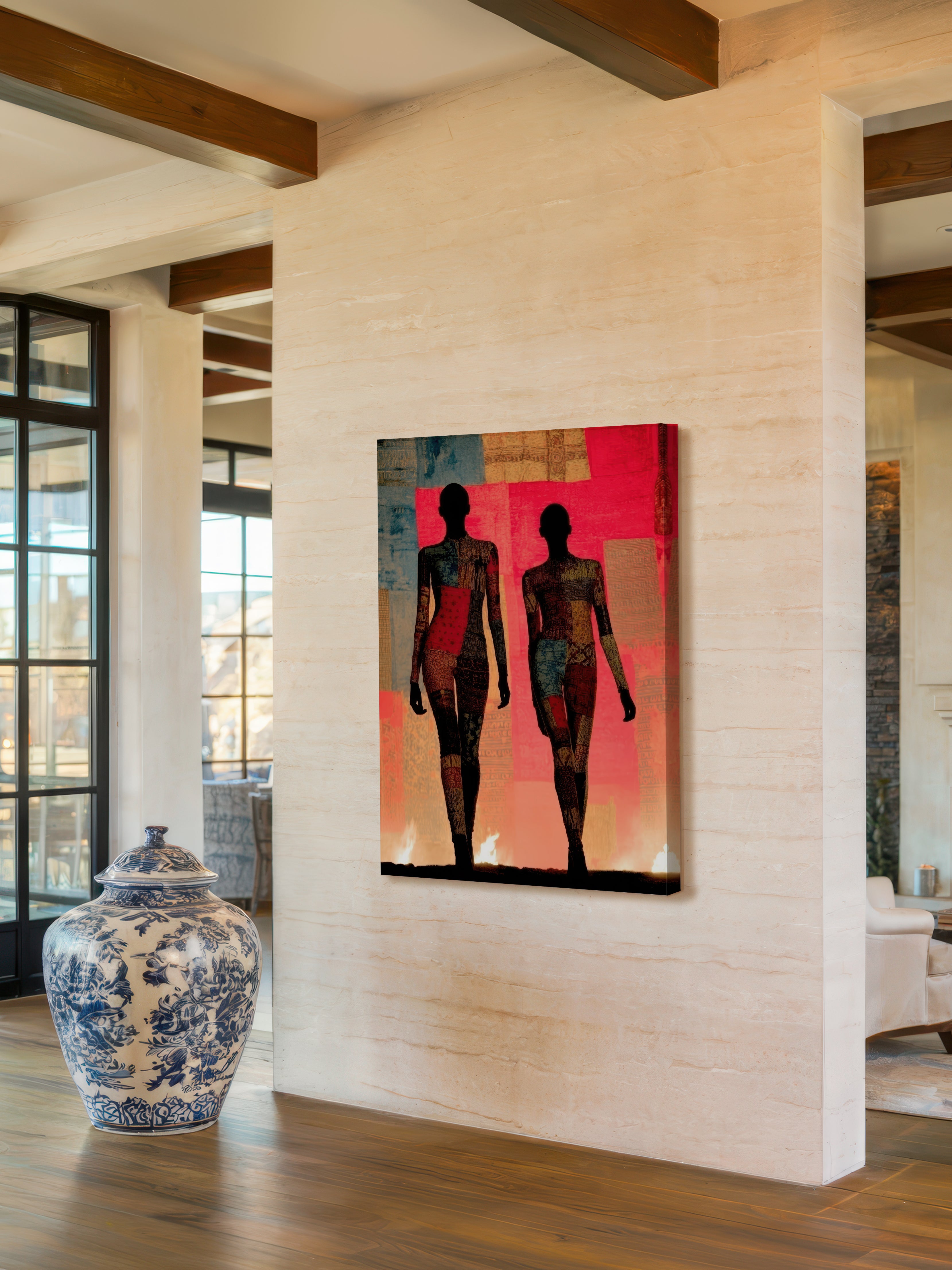 Modern Patchwork Silhouette – Surreal Textile Figure Wall Art 243