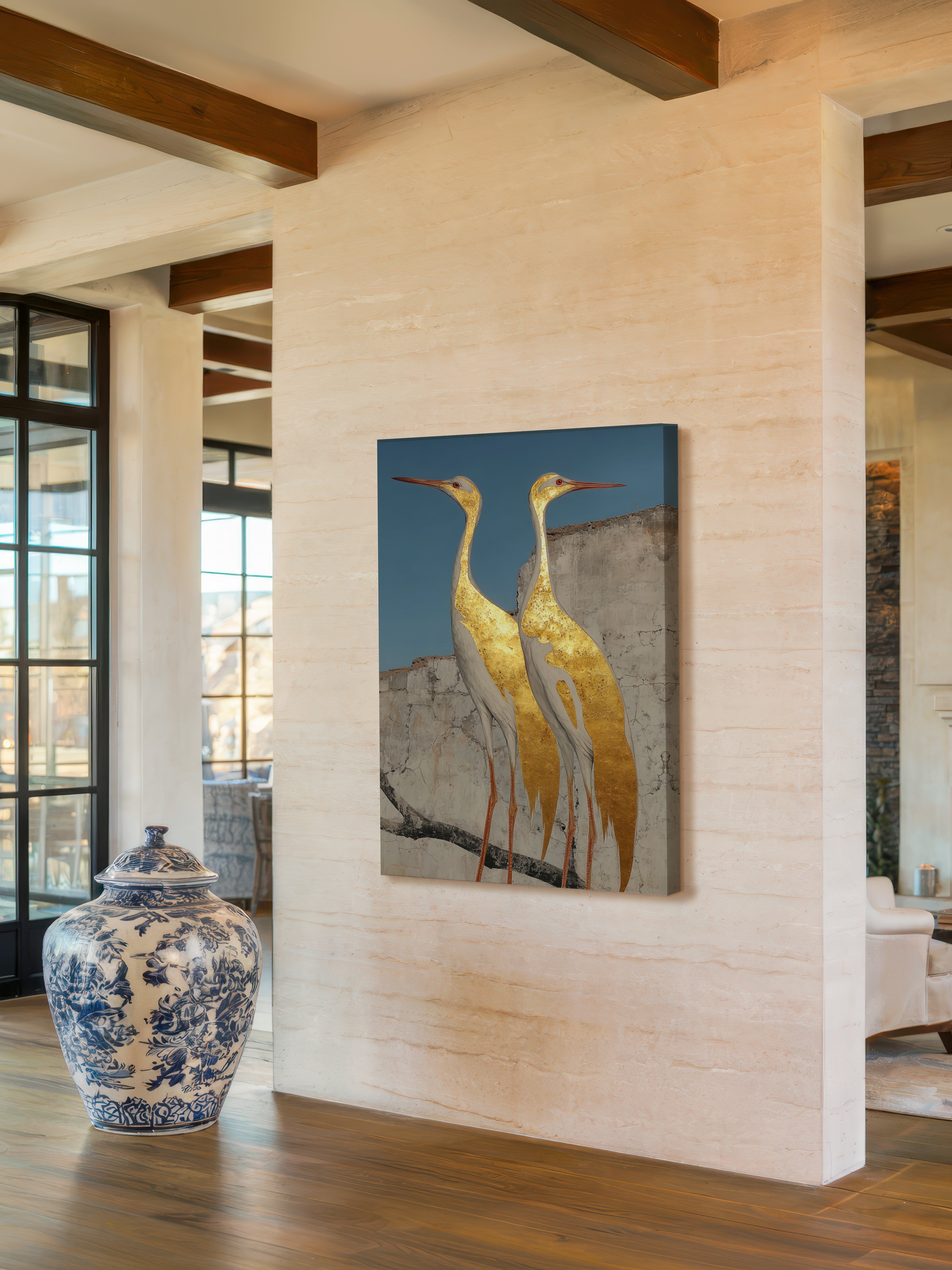 Gilded Cranes – Surreal Gold Japanese Bird Wall Art 225