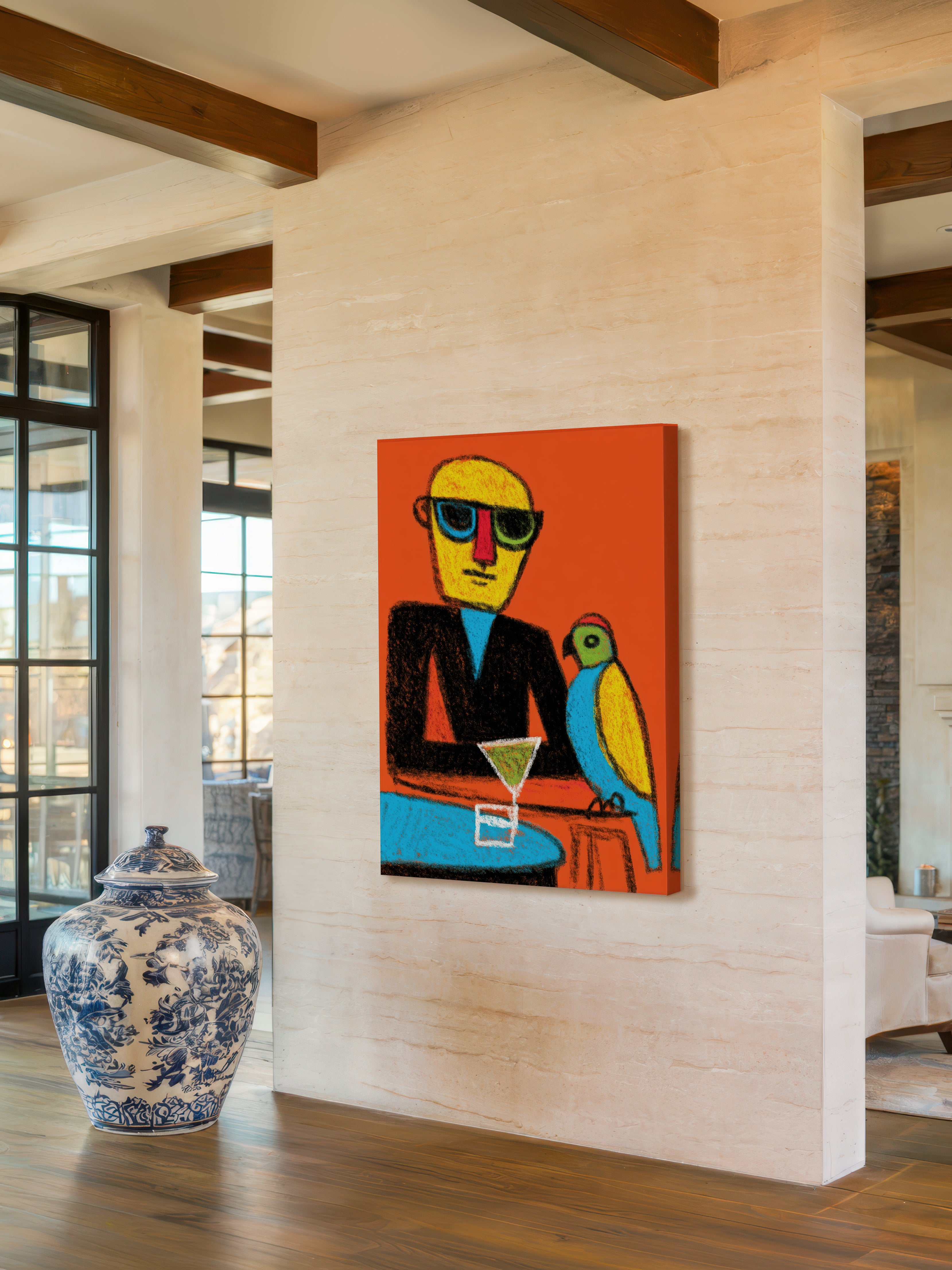 Island Happy Hour – Surreal Tropical Crayon Portrait Wall Art 259