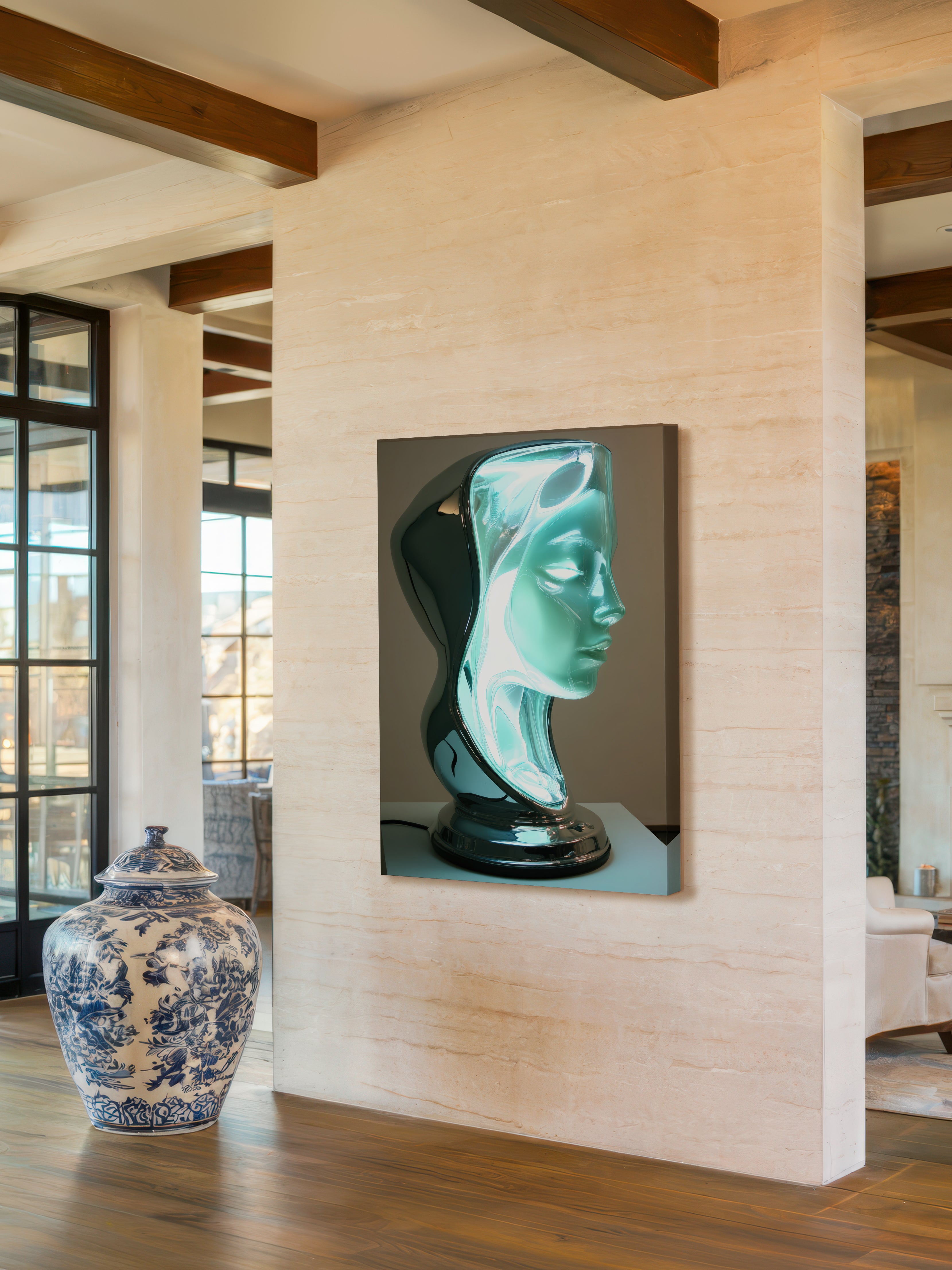 Internal Glow – Surreal Chrome Sculptural Portrait Wall Art 185