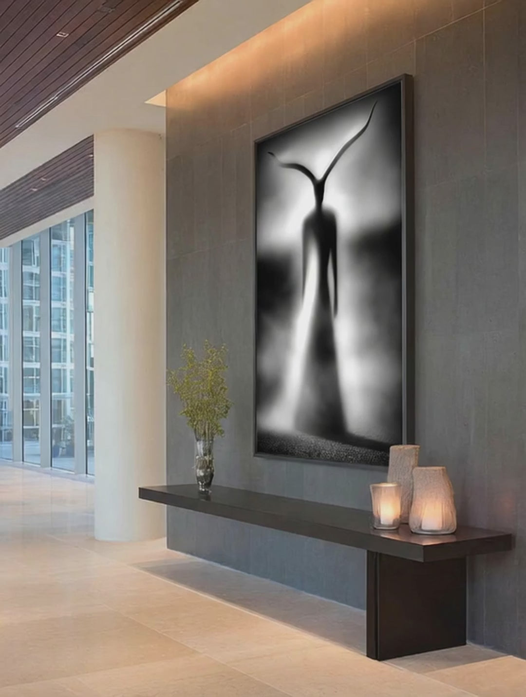 Night Presence – Surreal Monochromatic Figure Wall Art 545