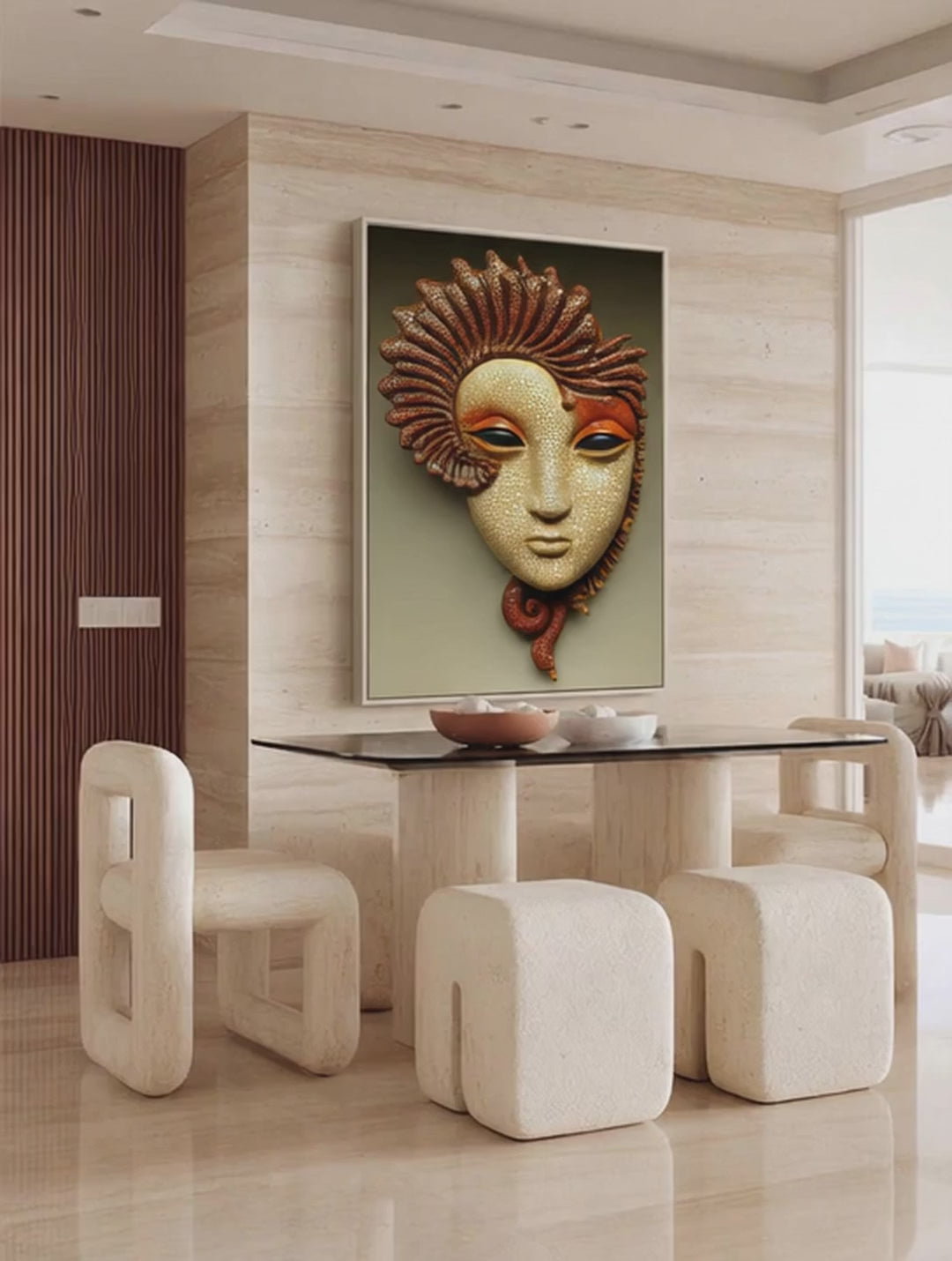 Pebbled Mask – Surreal Sculptural Mask Wall Art 546