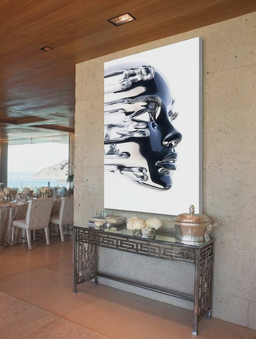 Liquid Peel – Surreal Dissolving Chrome Portrait Wall Art 577