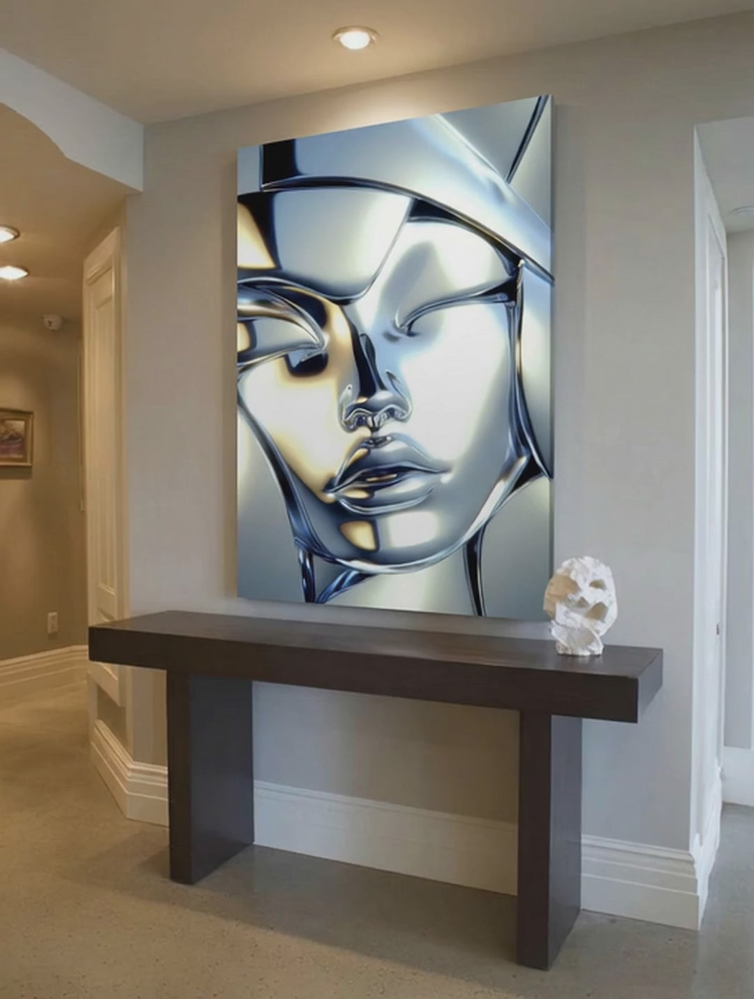 Chrome Mask – Surreal Liquid Metal Portrait Wall Art 576