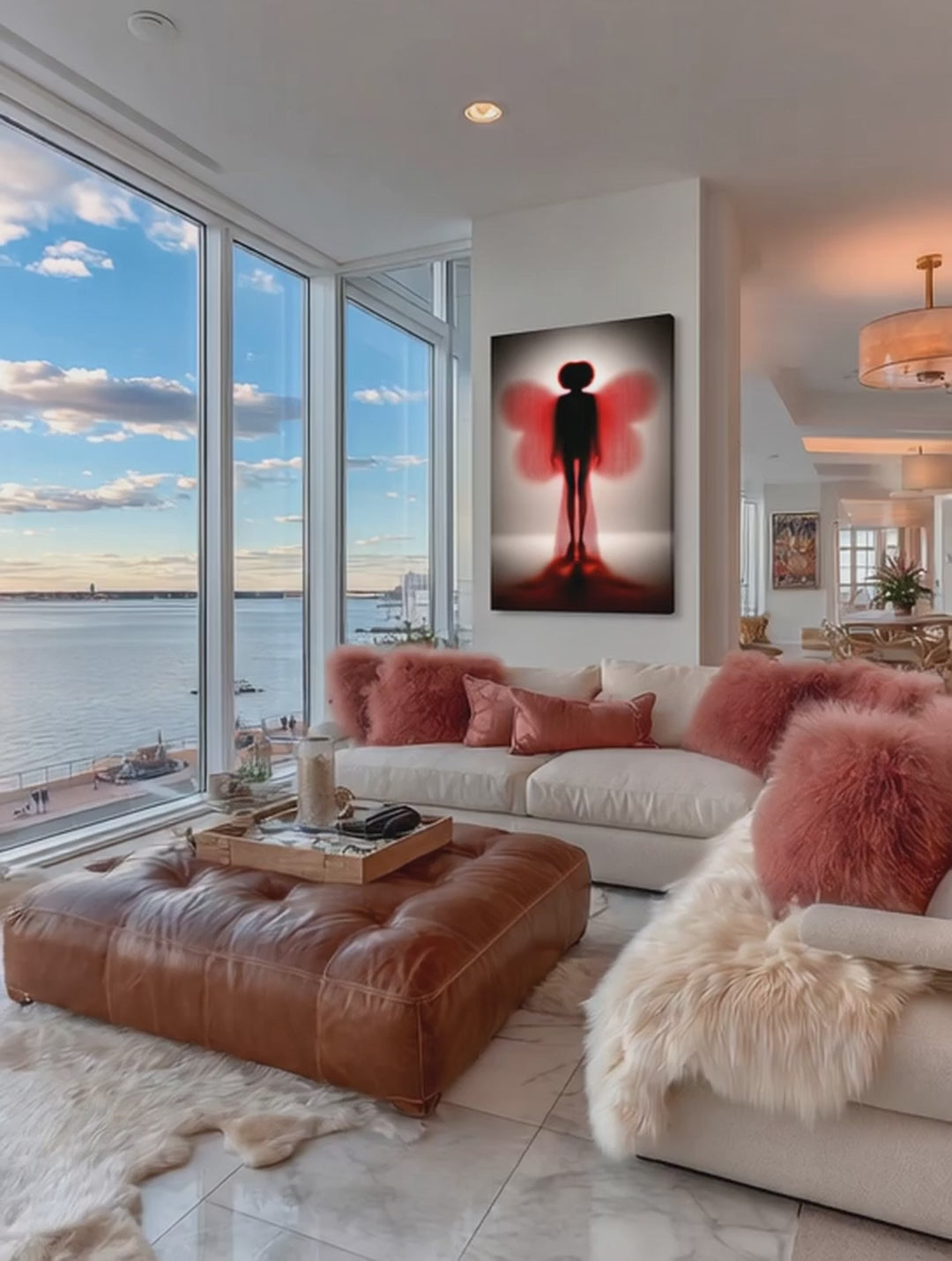 Crimson Silhouette – Surreal Minimalist Wings Wall Art 543