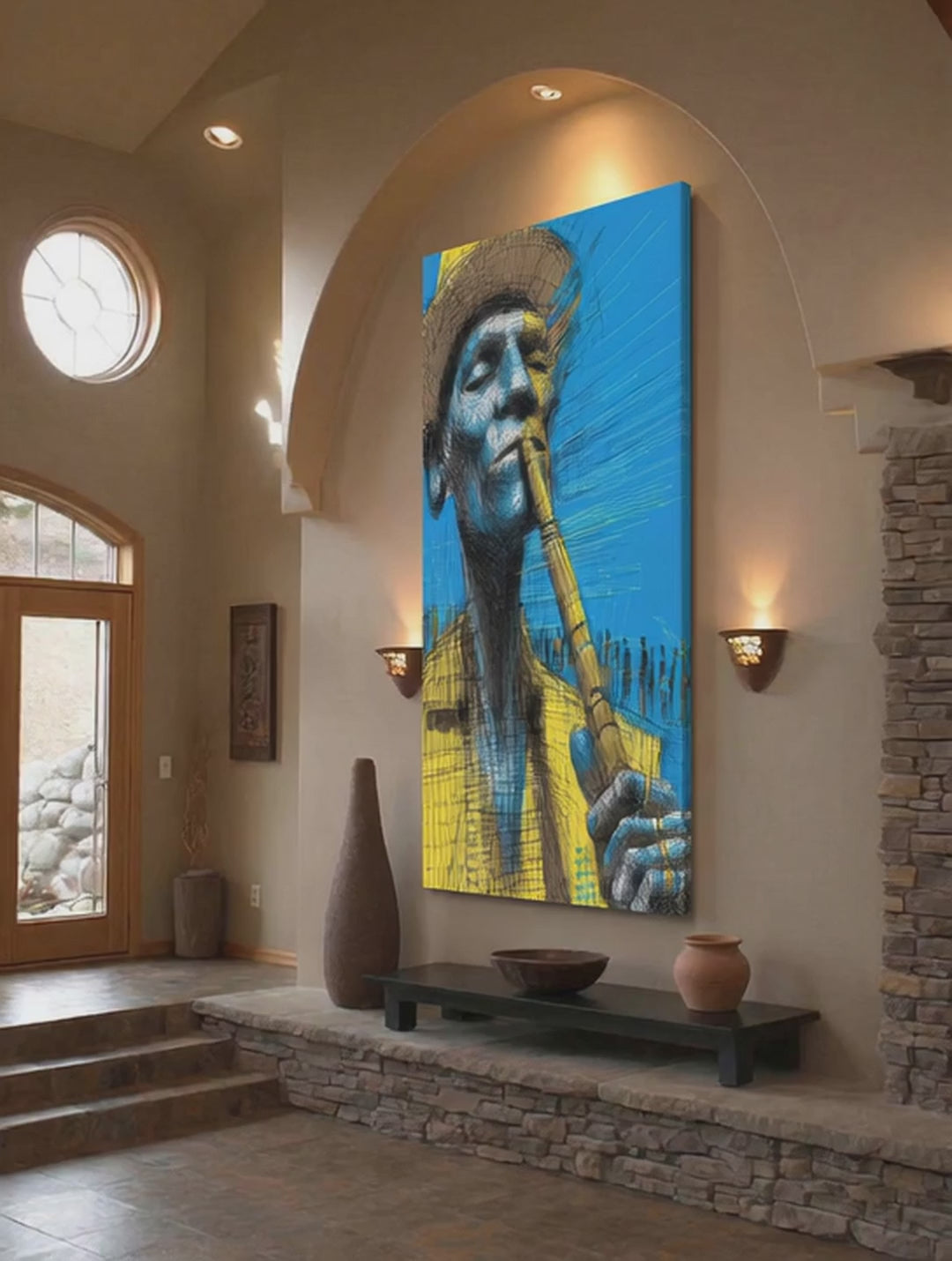 Blue Note Player – Surreal Expressive Musician Wall Art 430