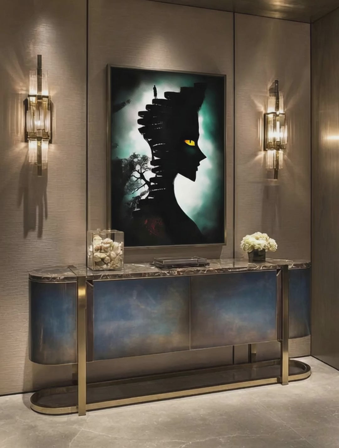 Midnight Ascent – Surreal Staircase Silhouette Wall Art 467
