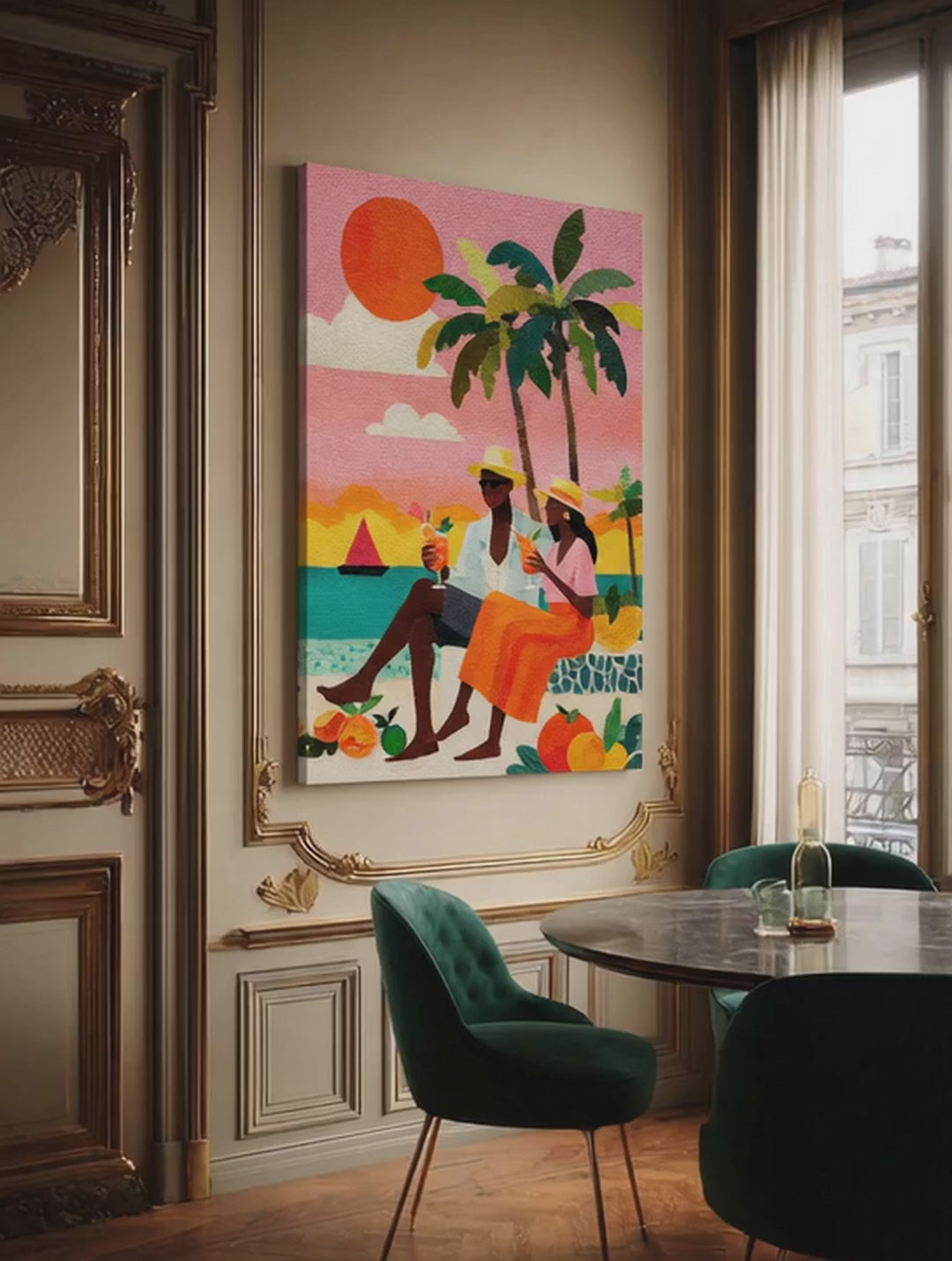 Sunset Cocktails – Surreal Tropical Graphic Couple Wall Art 458