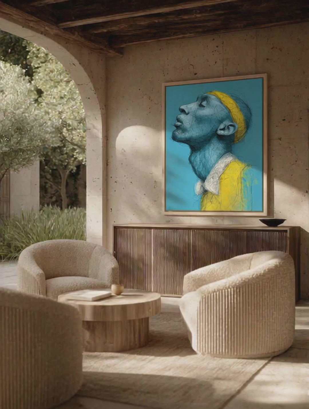 Teal Profile – Surreal Expressive Line Portrait Wall Art 428